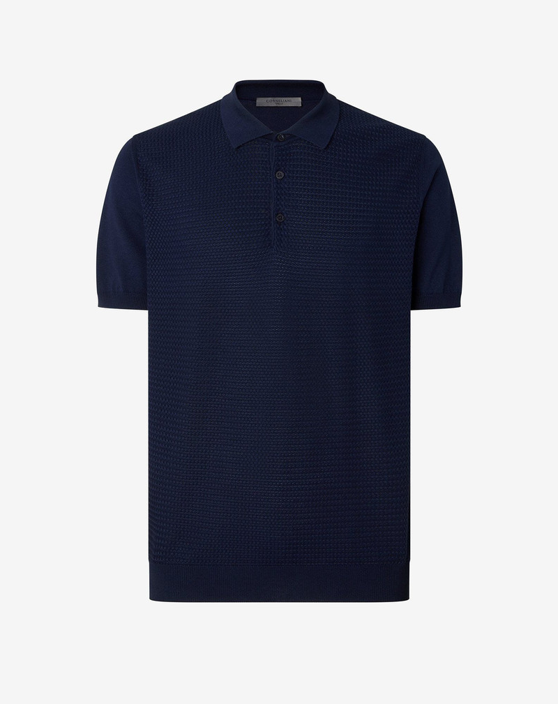 Navy blue button-up Pima cotton polo shirt 1
