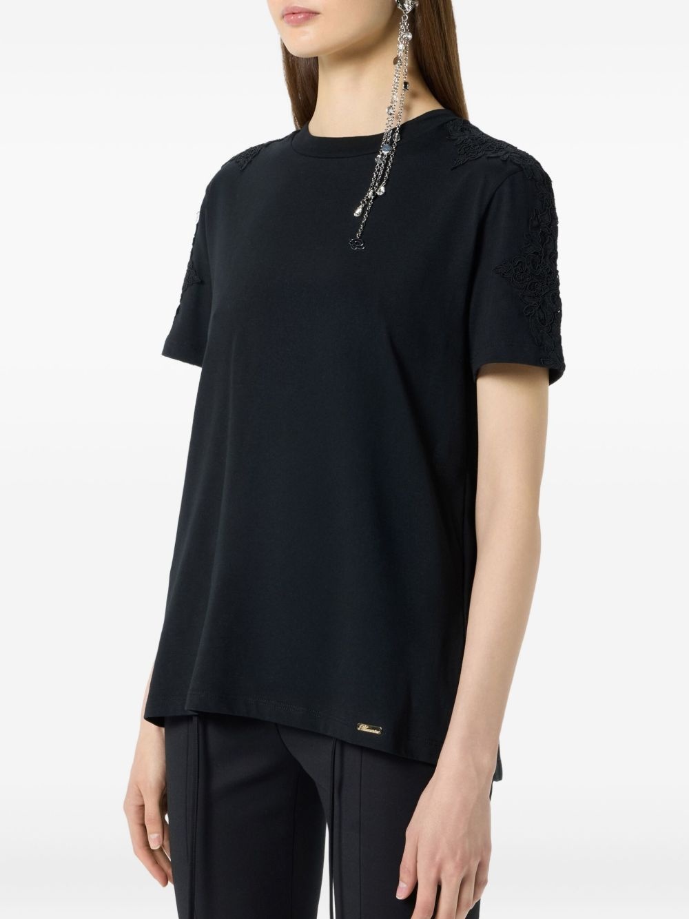 lace-trim T-shirt - 4