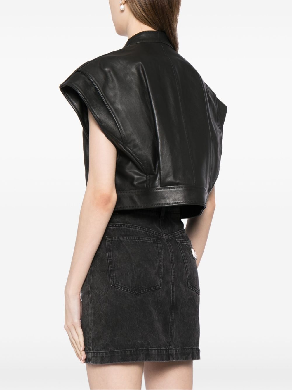 short-sleeve cropped biker jacket - 4
