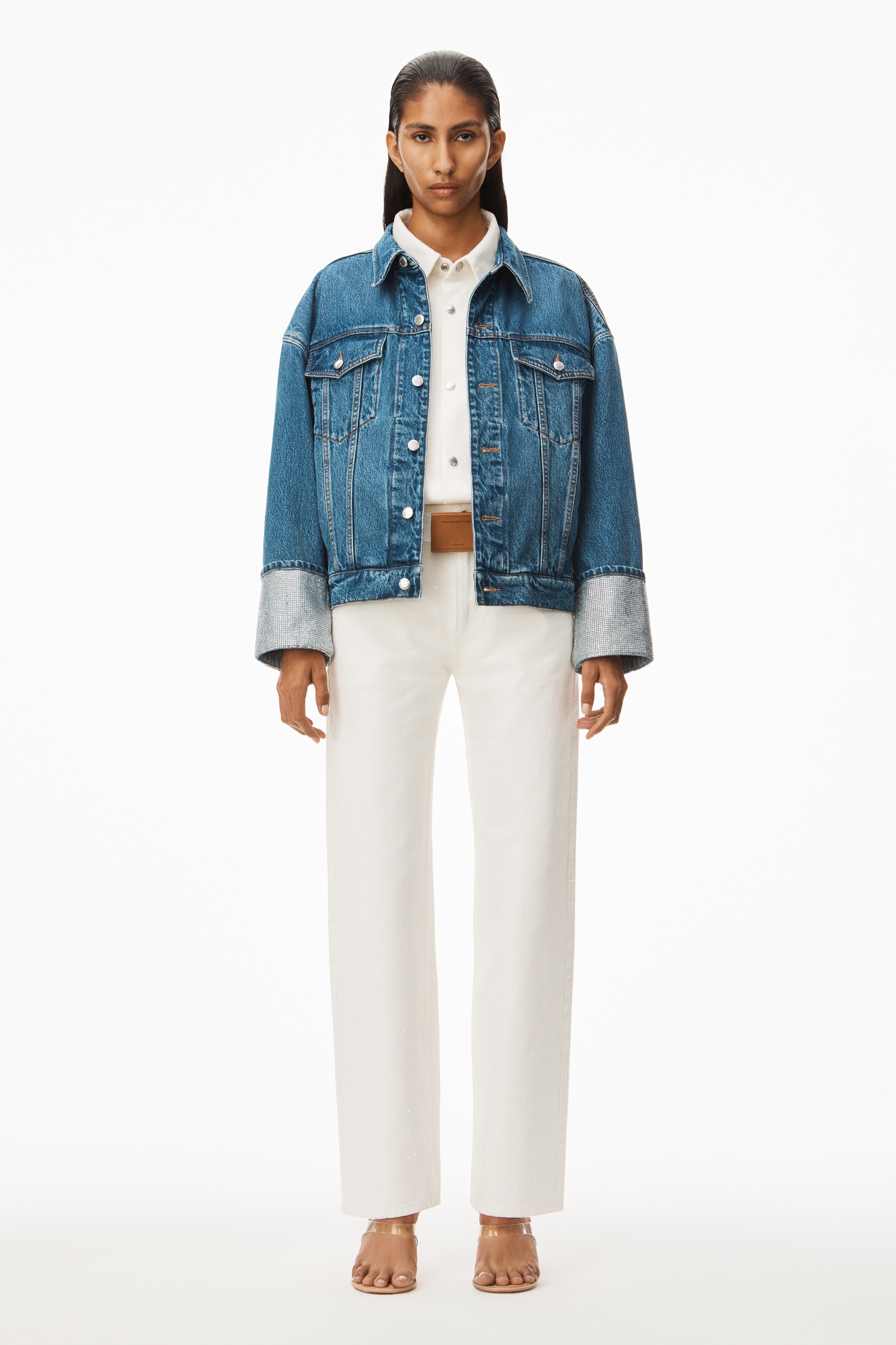 CRYSTAL CUFF TRUCKER JACKET IN DENIM - 2