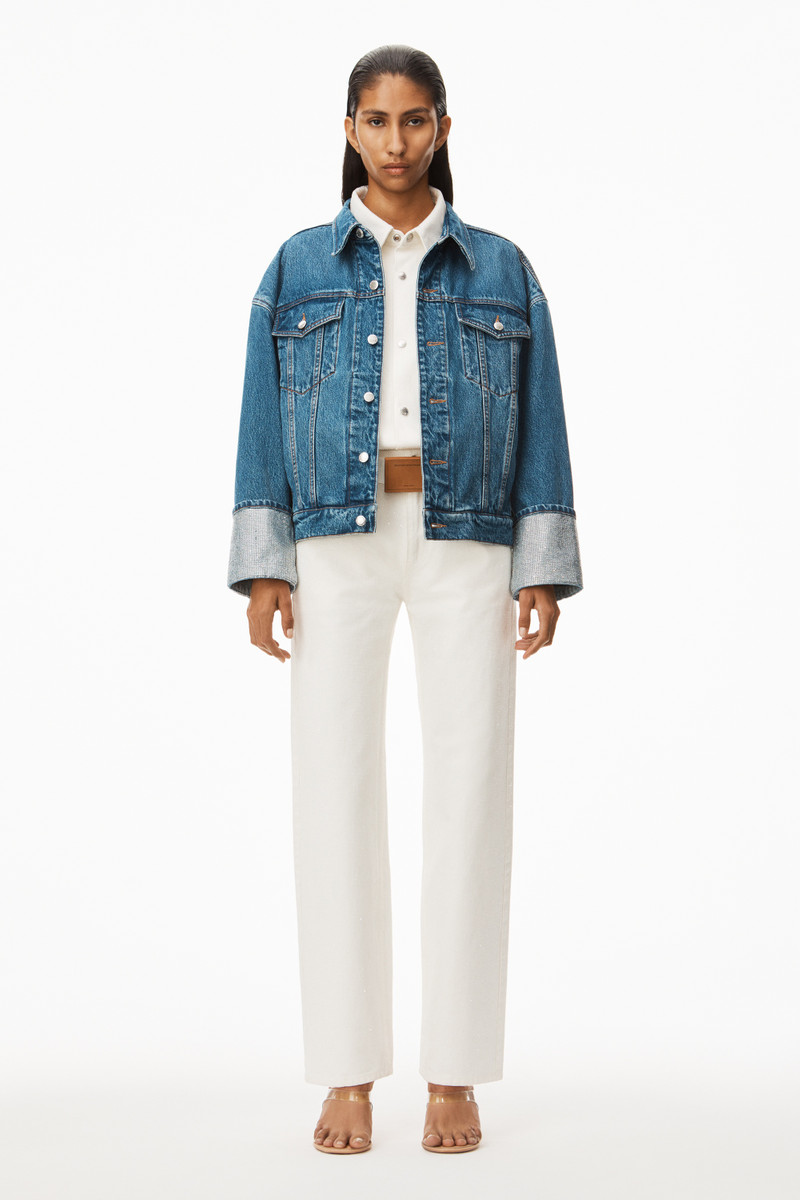 Alexander Wang CRYSTAL CUFF TRUCKER JACKET IN DENIM outlook