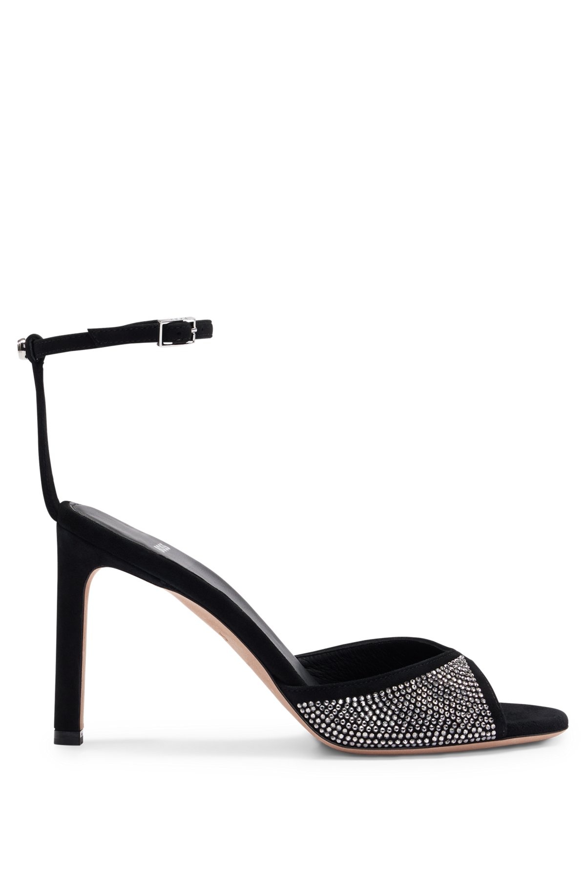 SUEDE SANDALS WITH CRYSTAL STUDS AND BUCKLE - 1