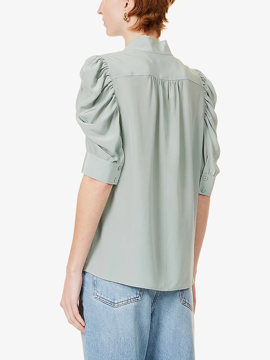 Gillian puffed-sleeve silk top - 4