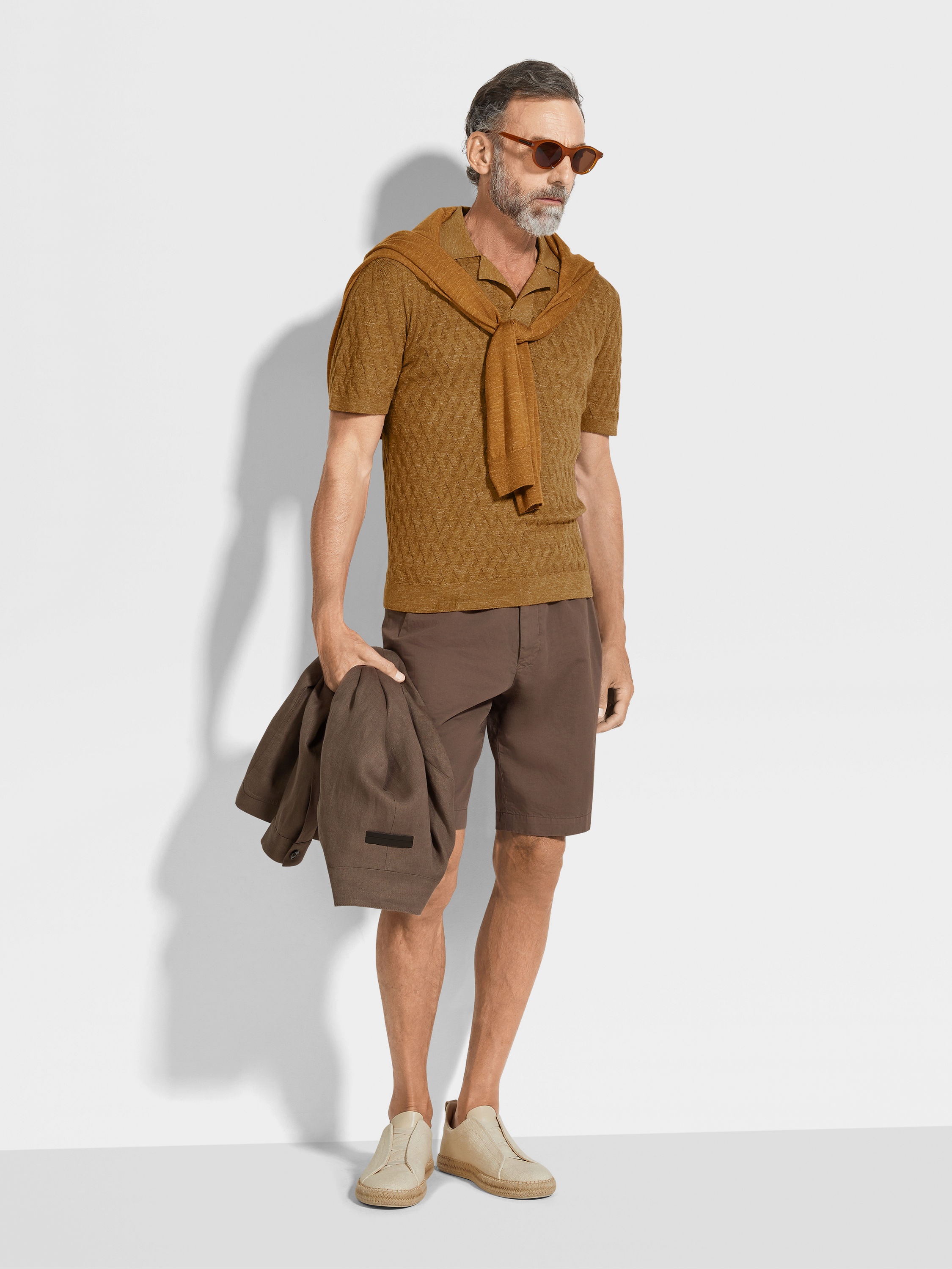 OCHRE MÉLANGE SILK CASHMERE AND LINEN POLO SHIRT - 3