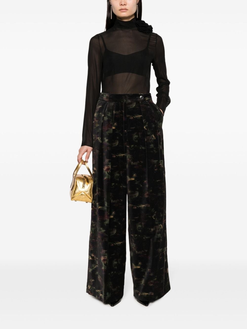 floral-appliquÃ© semi-sheer silk top - 2
