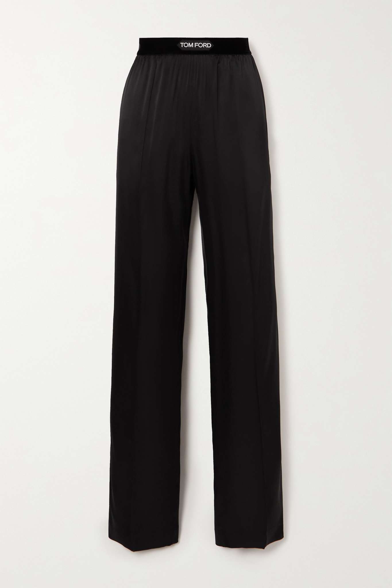 Velvet-trimmed stretch-silk satin pants - 1
