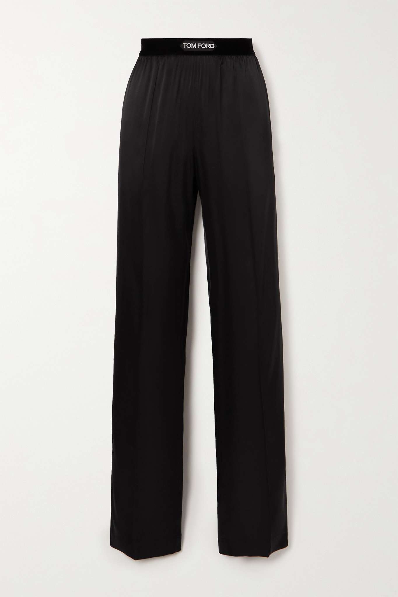 Silk satin-trimmed grain de poudre wool wide-leg pants