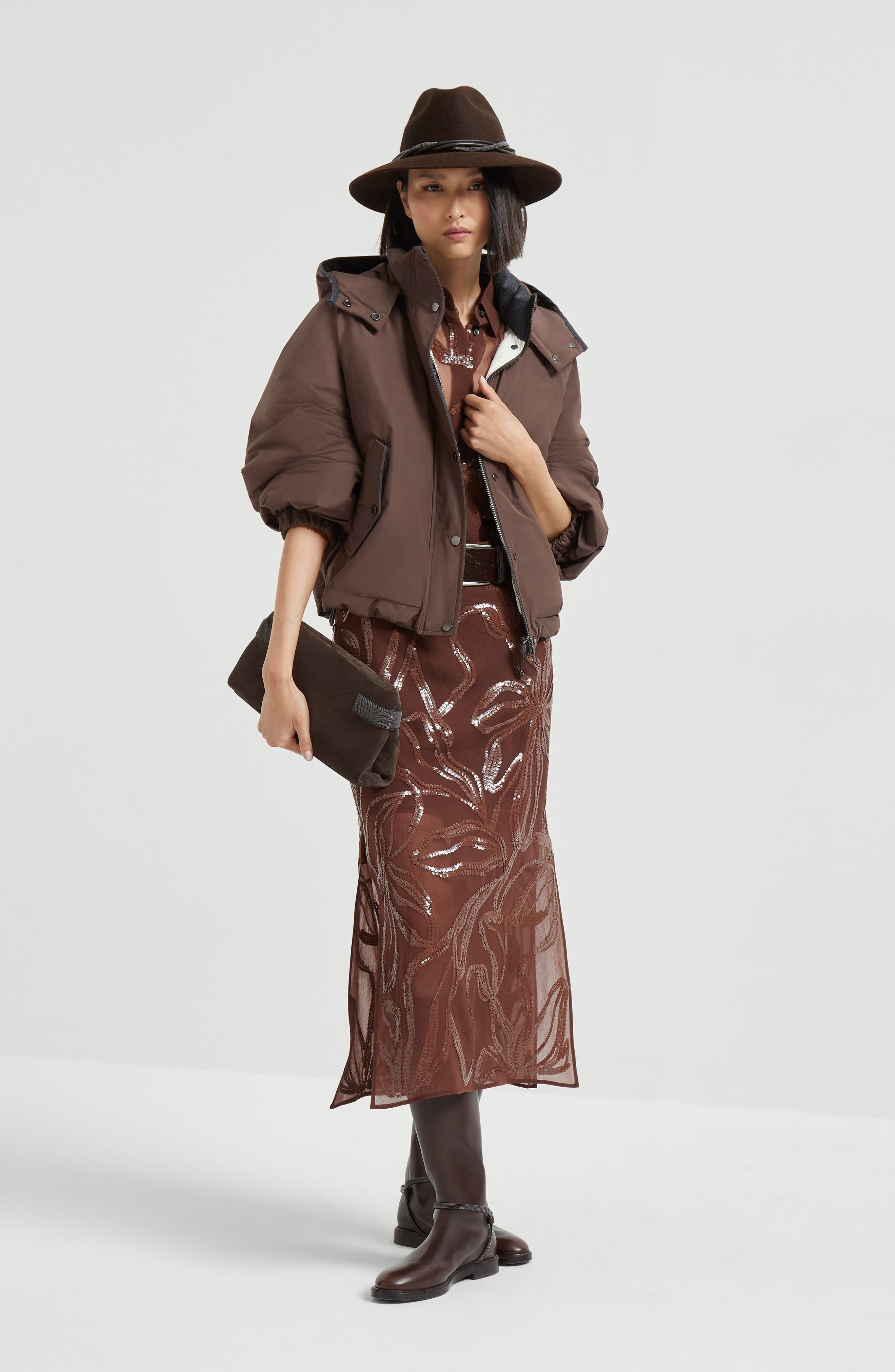 Brunello Cucinelli Skirt with dazzling floral embroidery in Brown at Nordstrom - 5