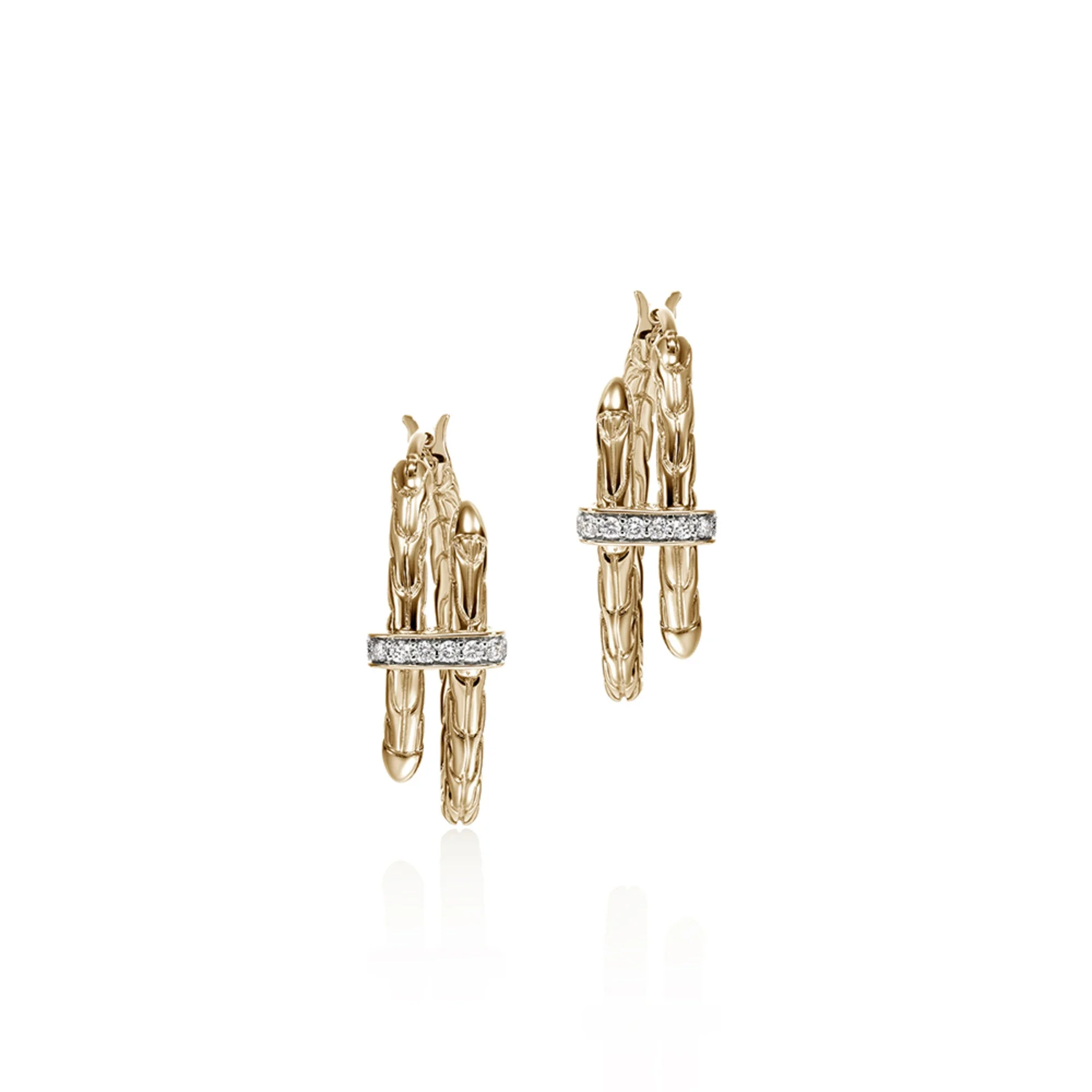 Spear Hoop Earring, Gold, Diamonds, 22.5MM - 1