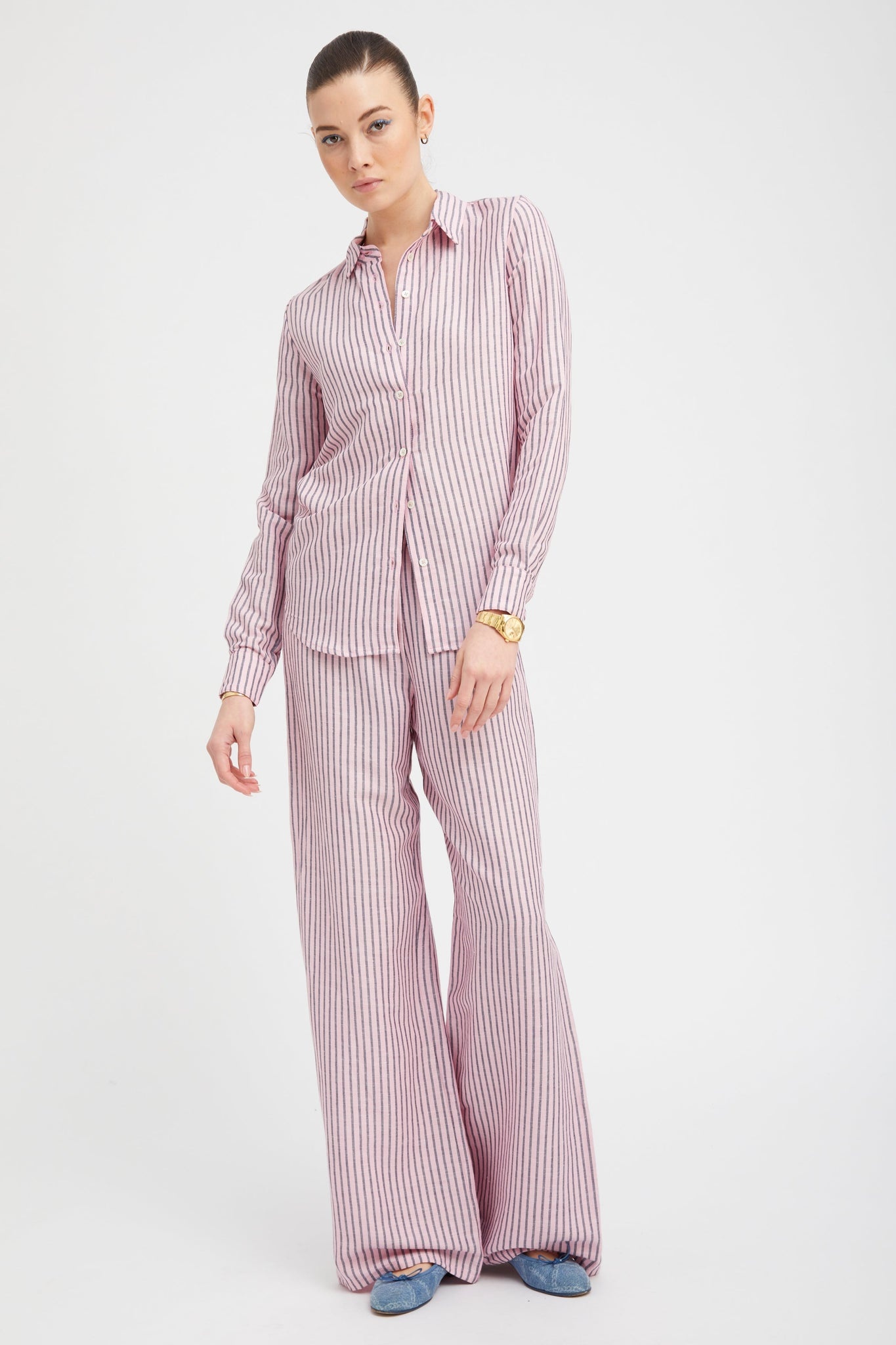 PINK INDIGO STRIPED LINEN EASY PANTS - 2