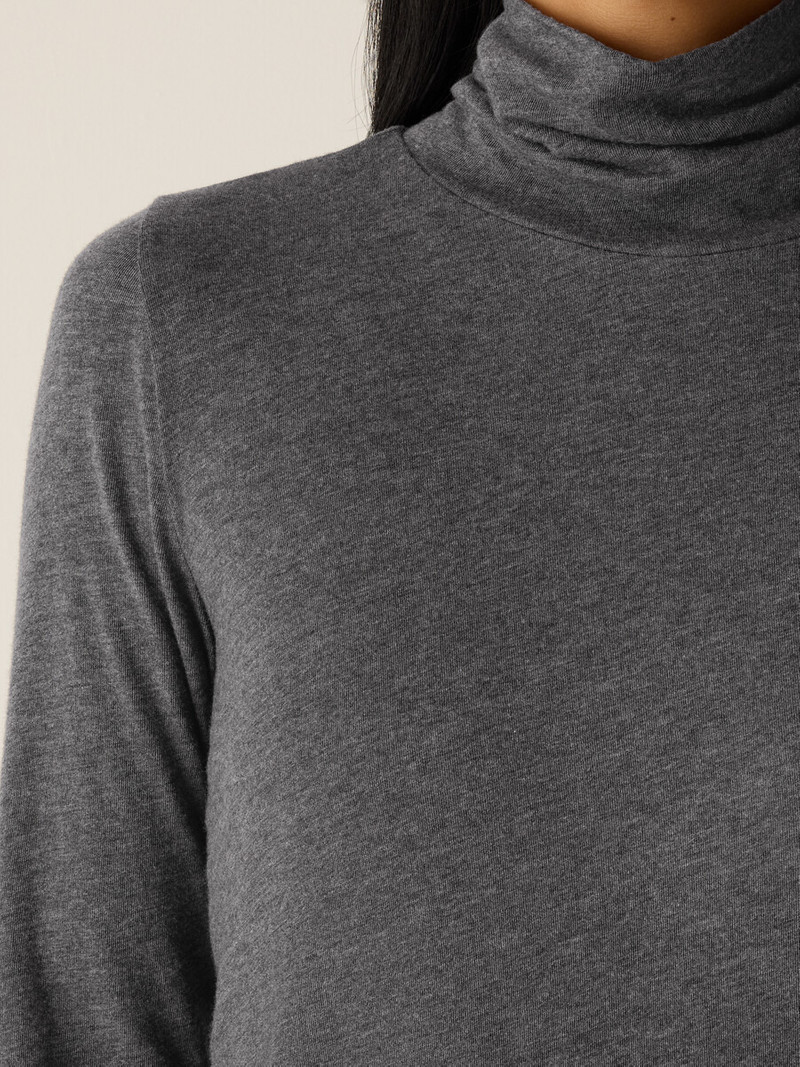 Mélange Sheer Cotton Blend Knit Turtleneck Top 5