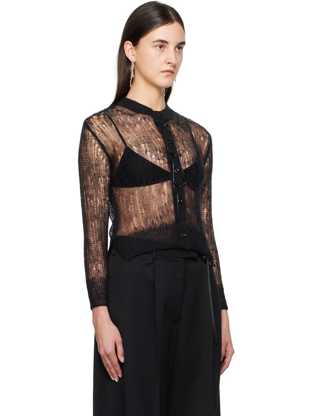 Black Cropped Long Sleeve Cardigan - 2