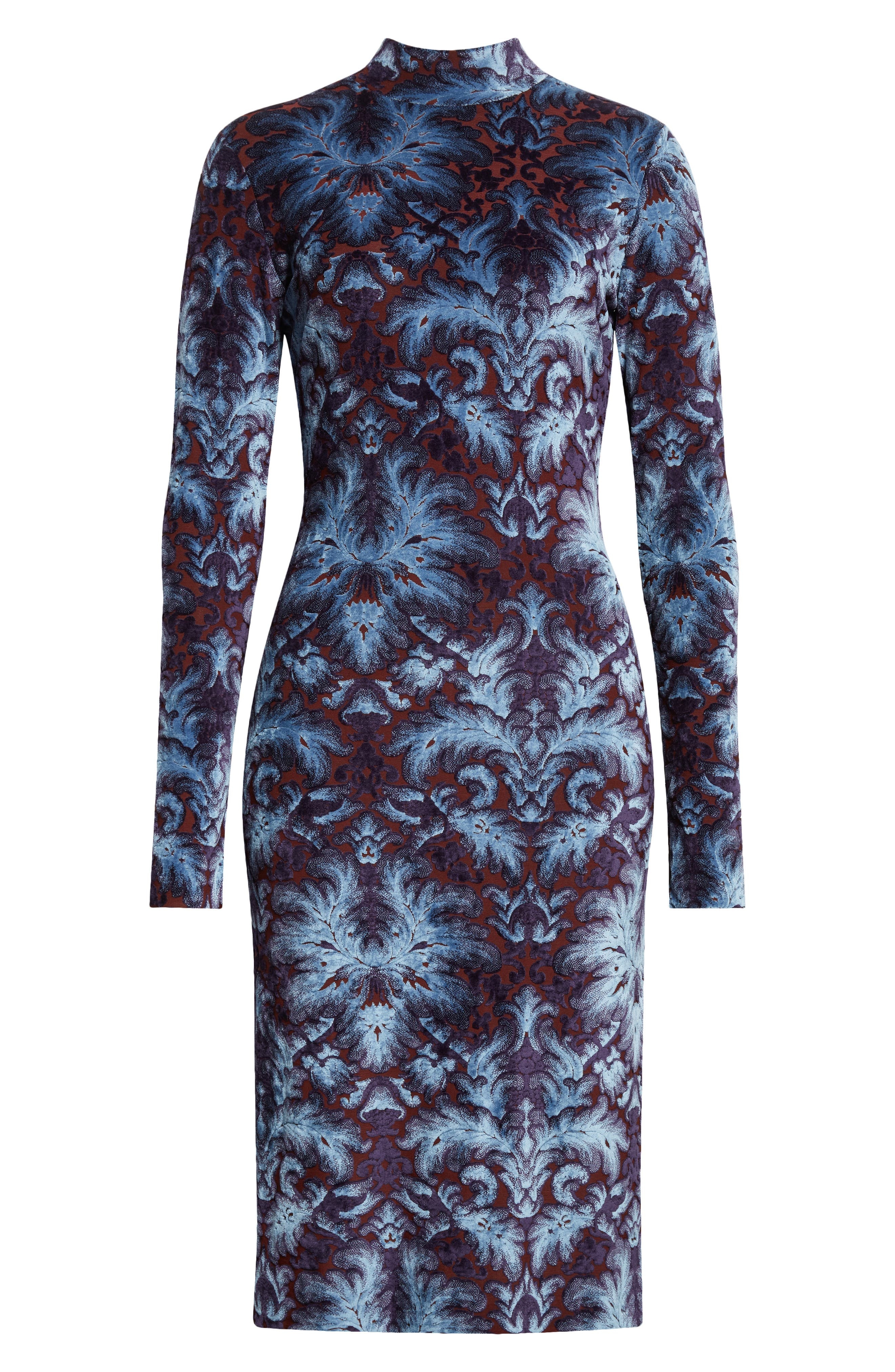 Etro Paisley Burnout Long Sleeve Jersey Dress in Multicolor Blue Base at Nordstrom - 5