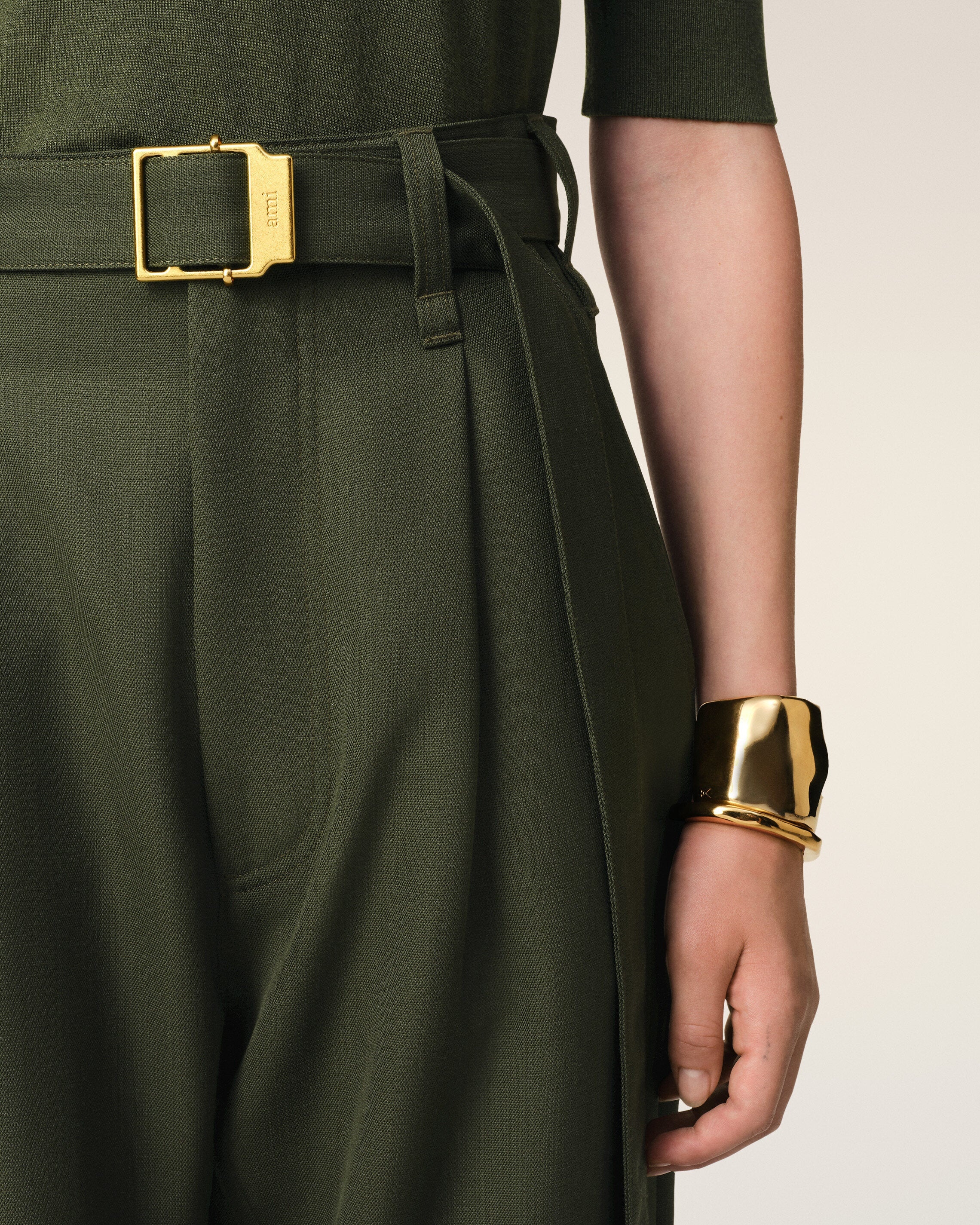 GREEN WOOL CARGO TROUSERS - 5