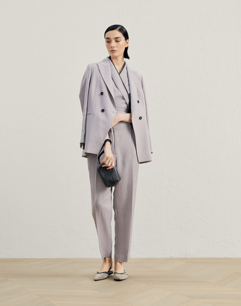 Brunello Cucinelli Wrap-effect vest in viscose and linen fluid twill with precious trim outlook