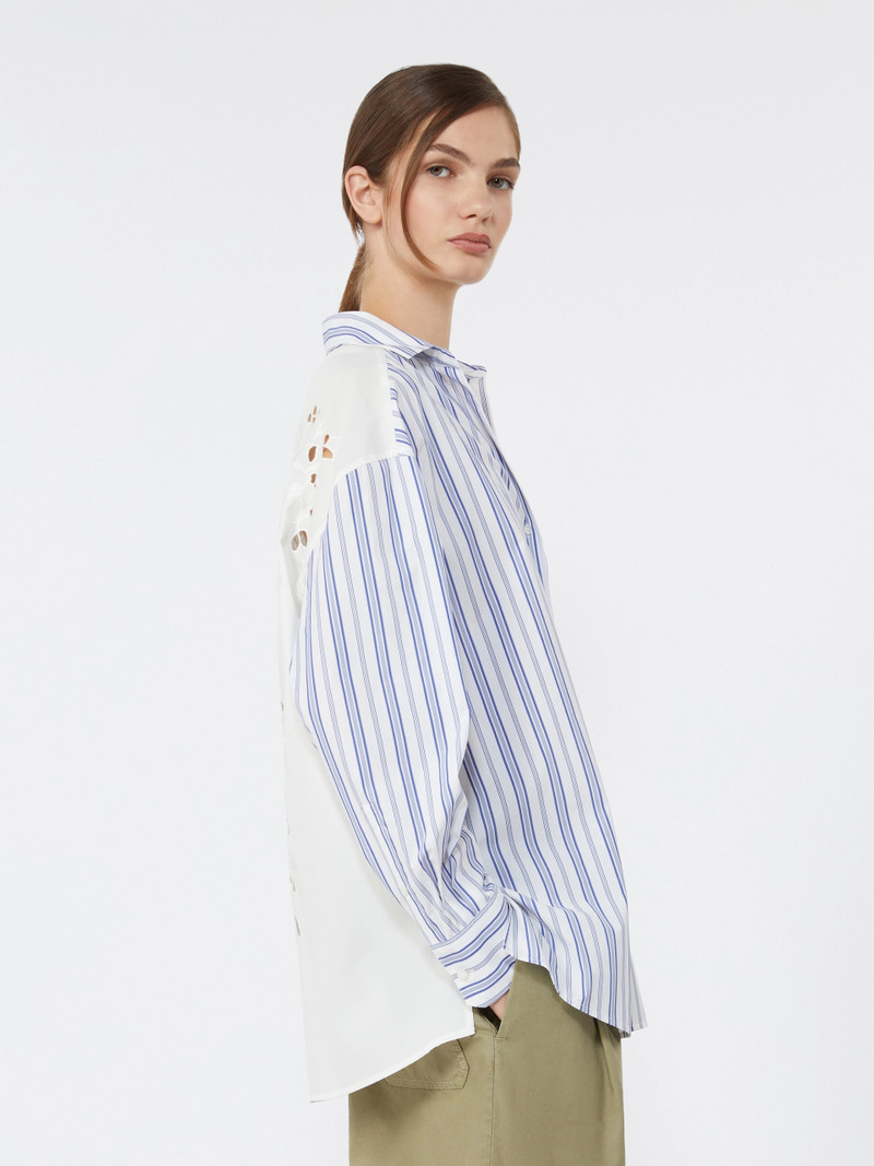 TESSILE Striped cotton shirt with eyelet lace - NAVY 5