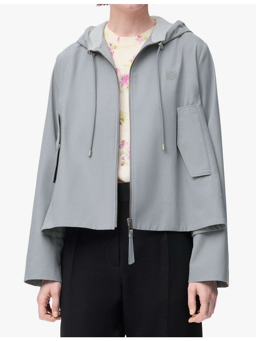Anagram-Embroidery Hooded Trapeze Cotton-Blend Jacket - 3