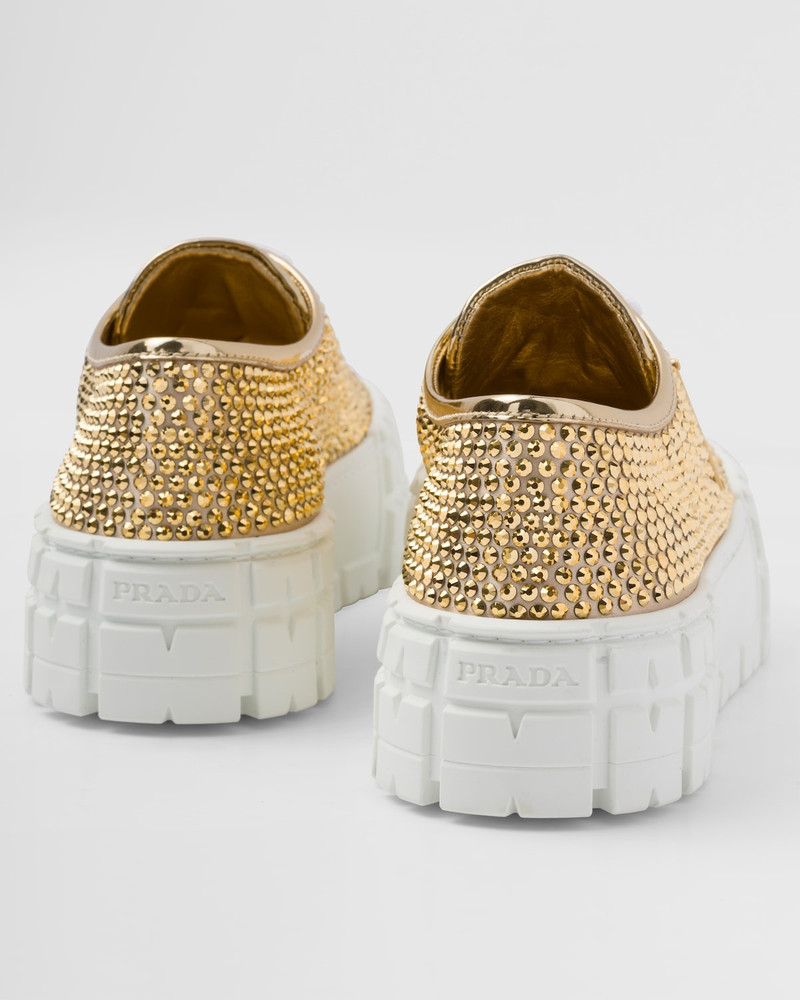 Satin and leather sneakers with crystals 7