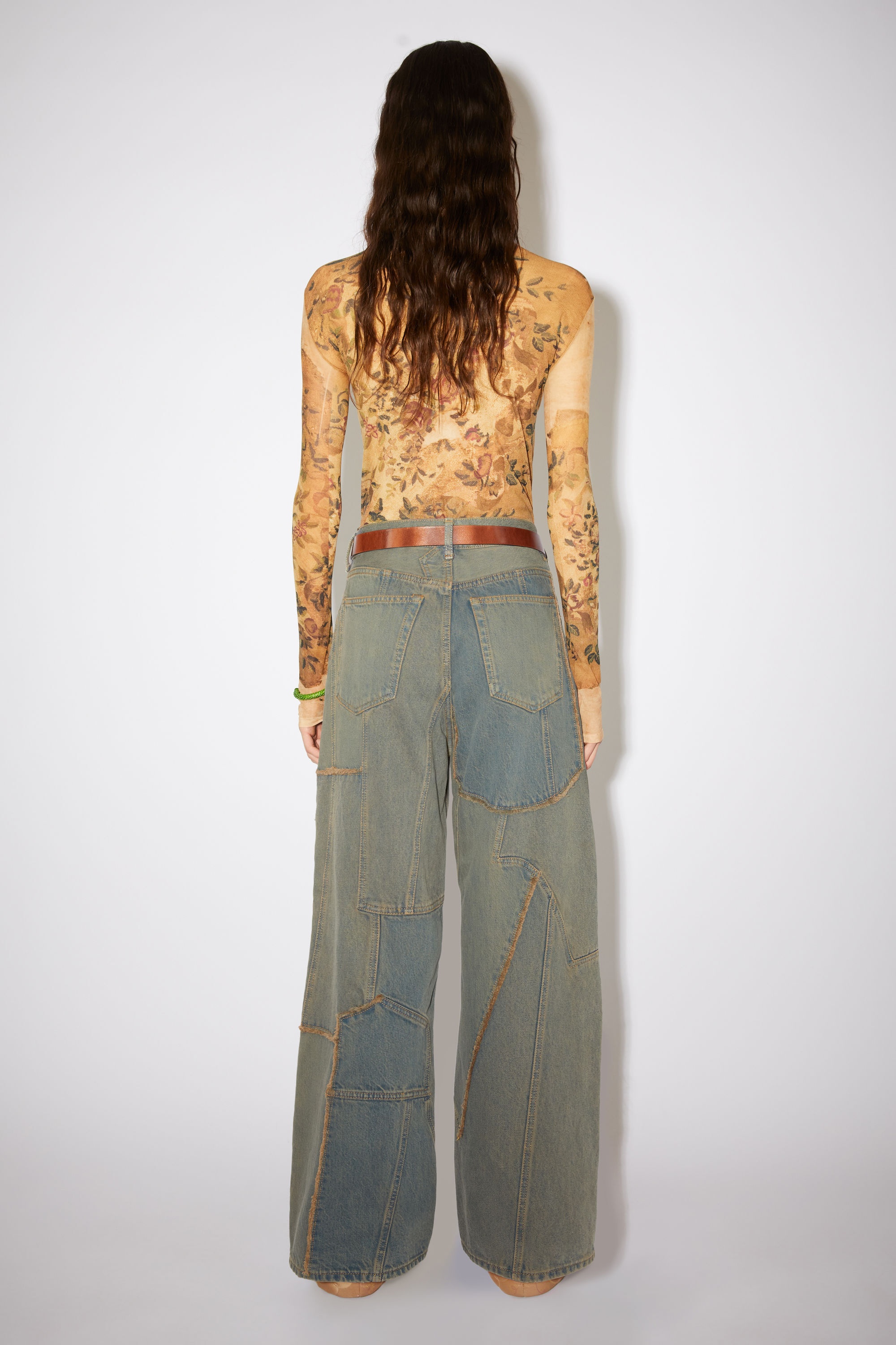 Patchwork wide fit jeans - Dark brown/beige - 3