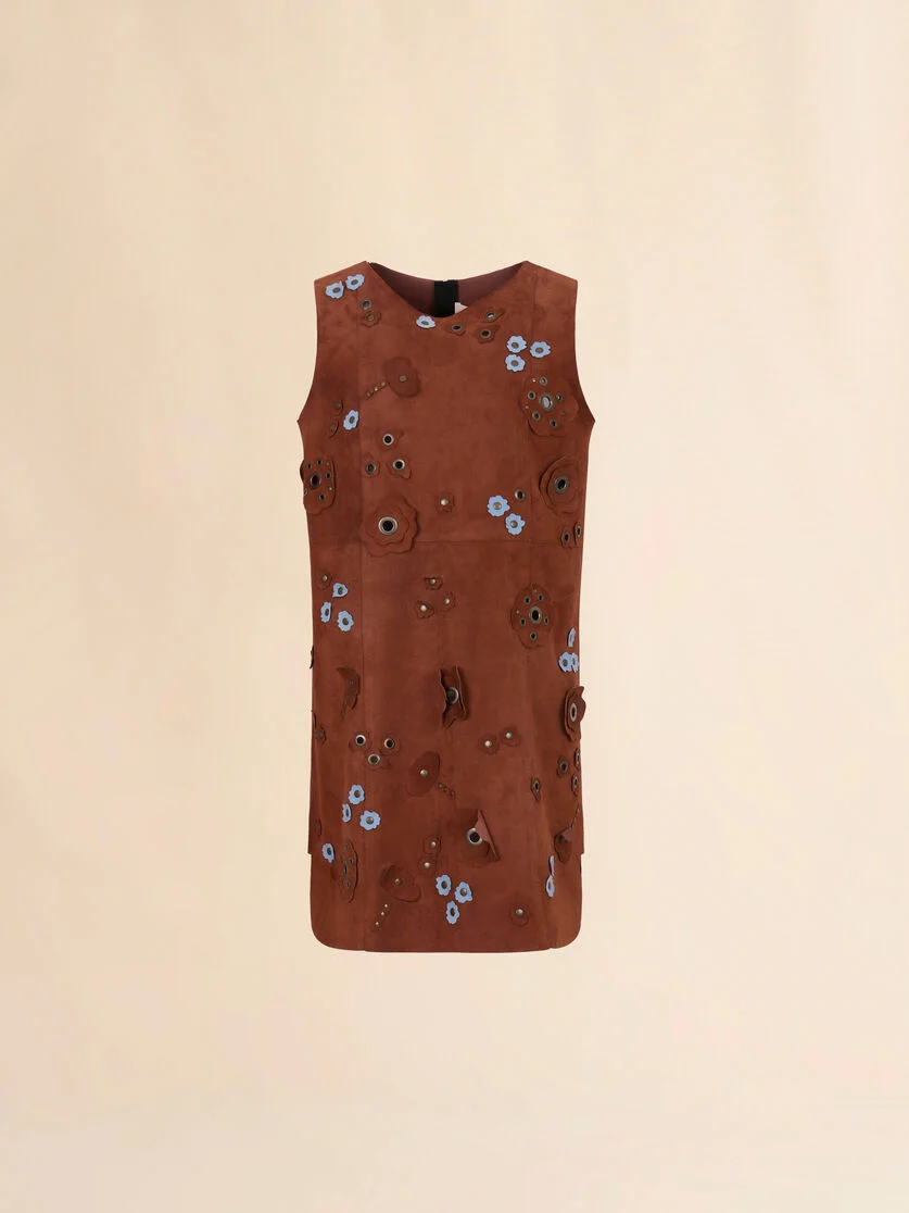 BROWN SUEDE DRESS WITH DAISY APPLIQUÉS - 1