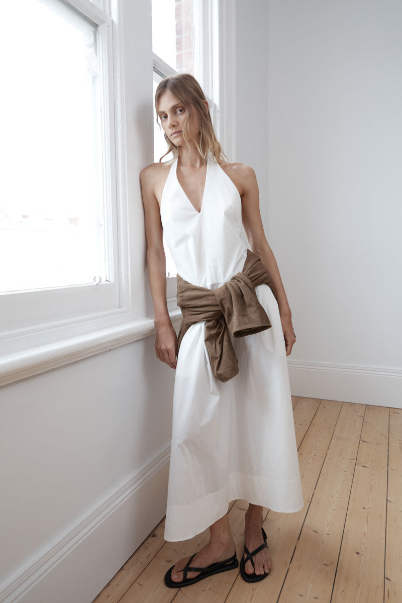 Halter Plunge Dress - White - 9