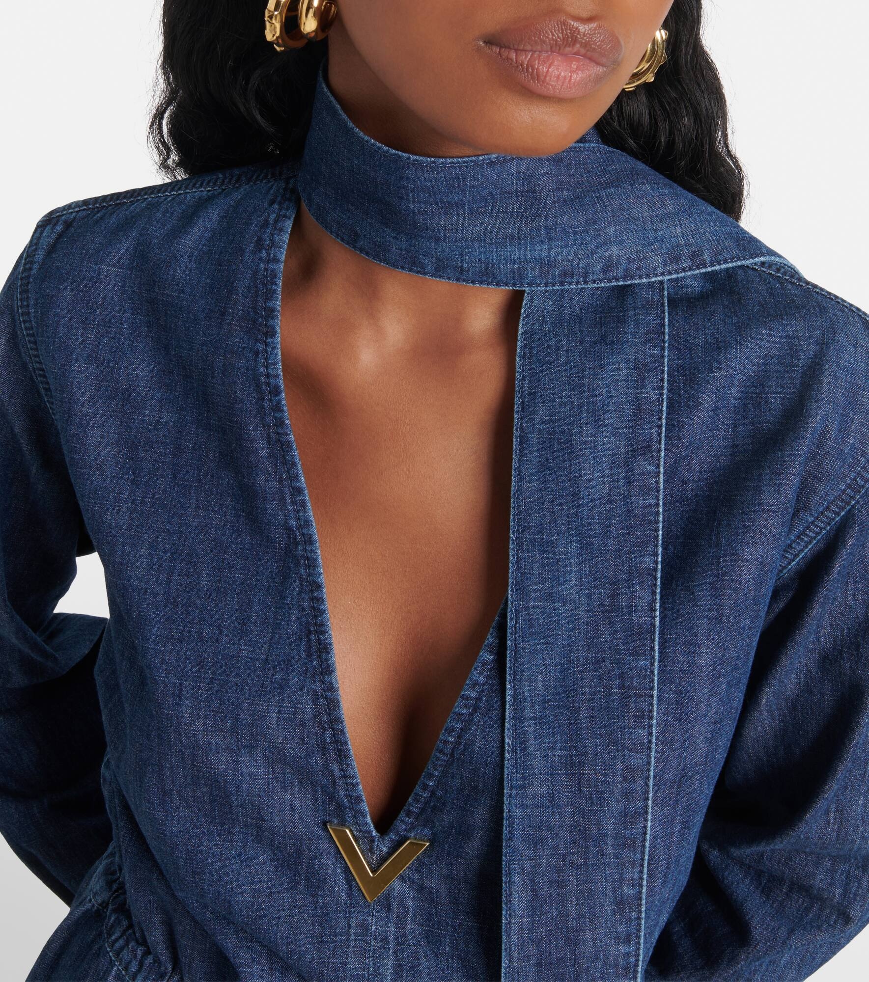 Halterneck denim playsuit - 4