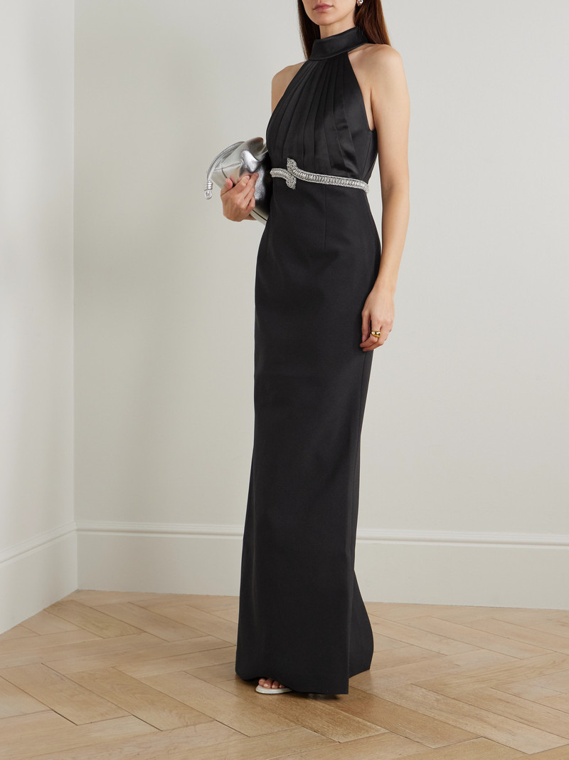 REBECCA VALLANCE Lilith Crystal-embellished Pleated Crepe Halterneck Gown outlook