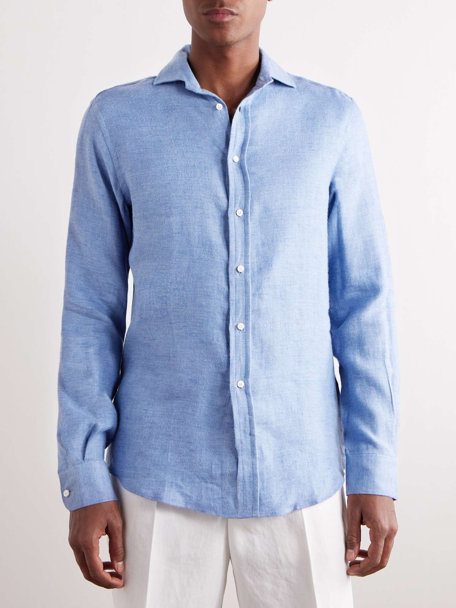 Cutaway-Collar Brushed Linen Shirt - 3