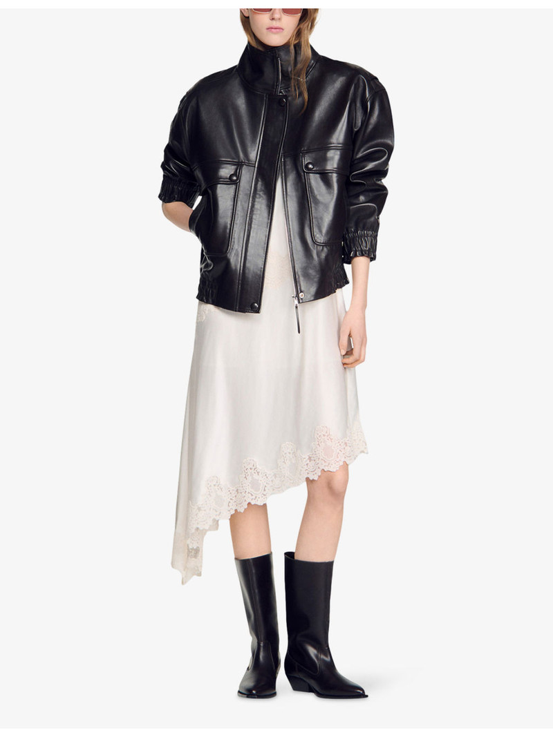 Sandro Oversized Stand-Collar Leather Jacket outlook