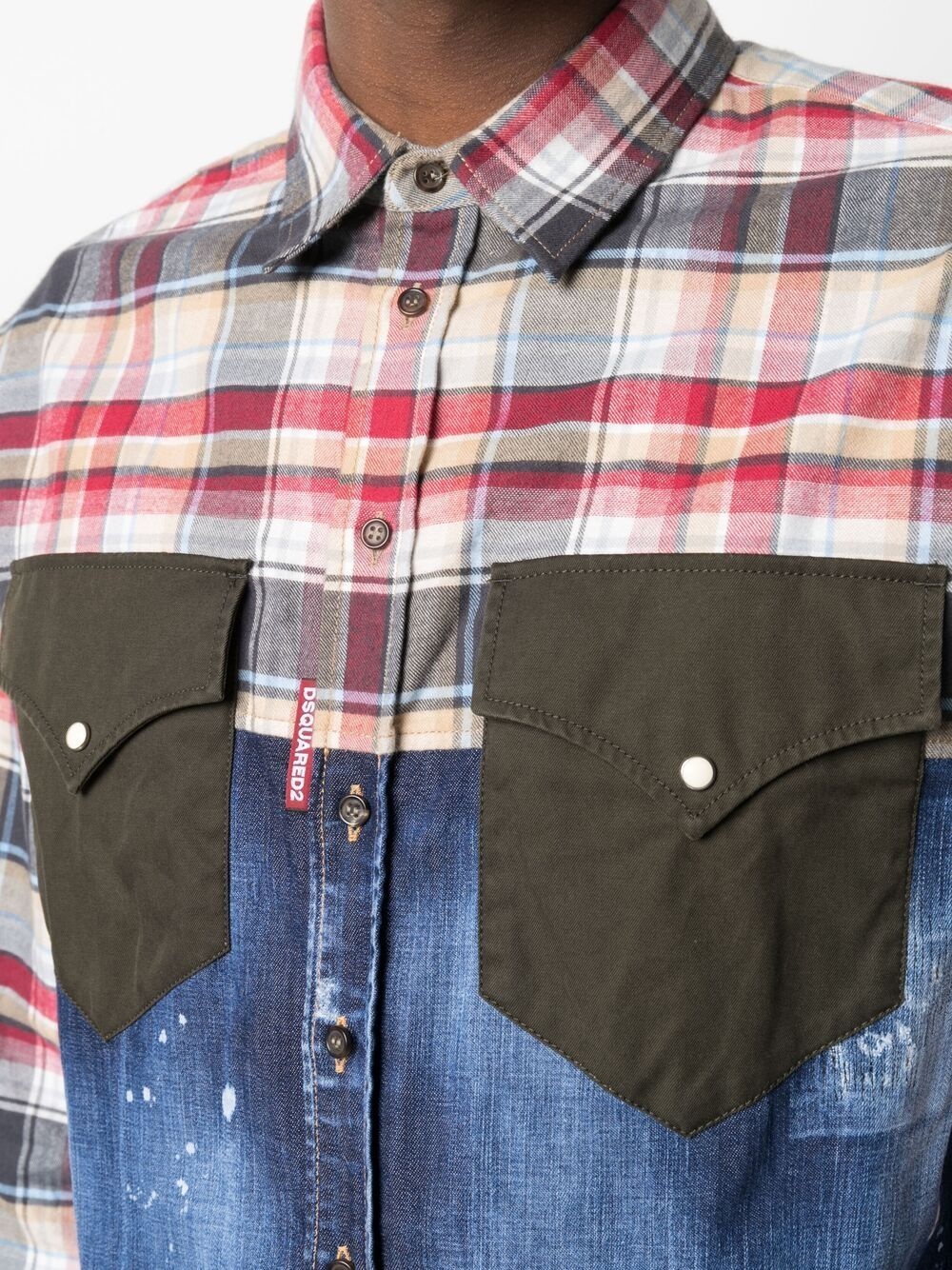 plaid panelled denim shirt - 5