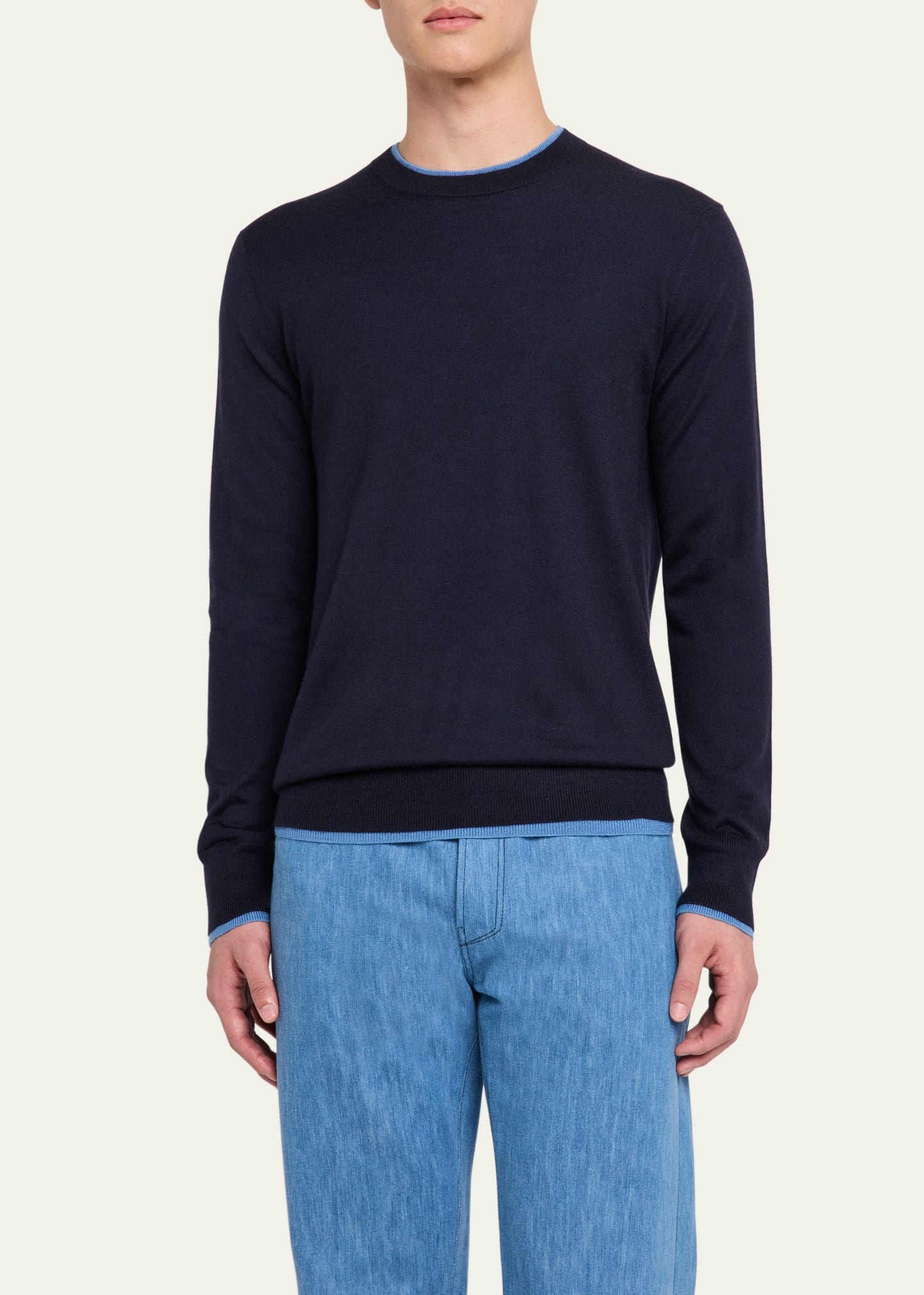 Men's Wells Cashmere and Silk Knit Crewneck Sweater - 4