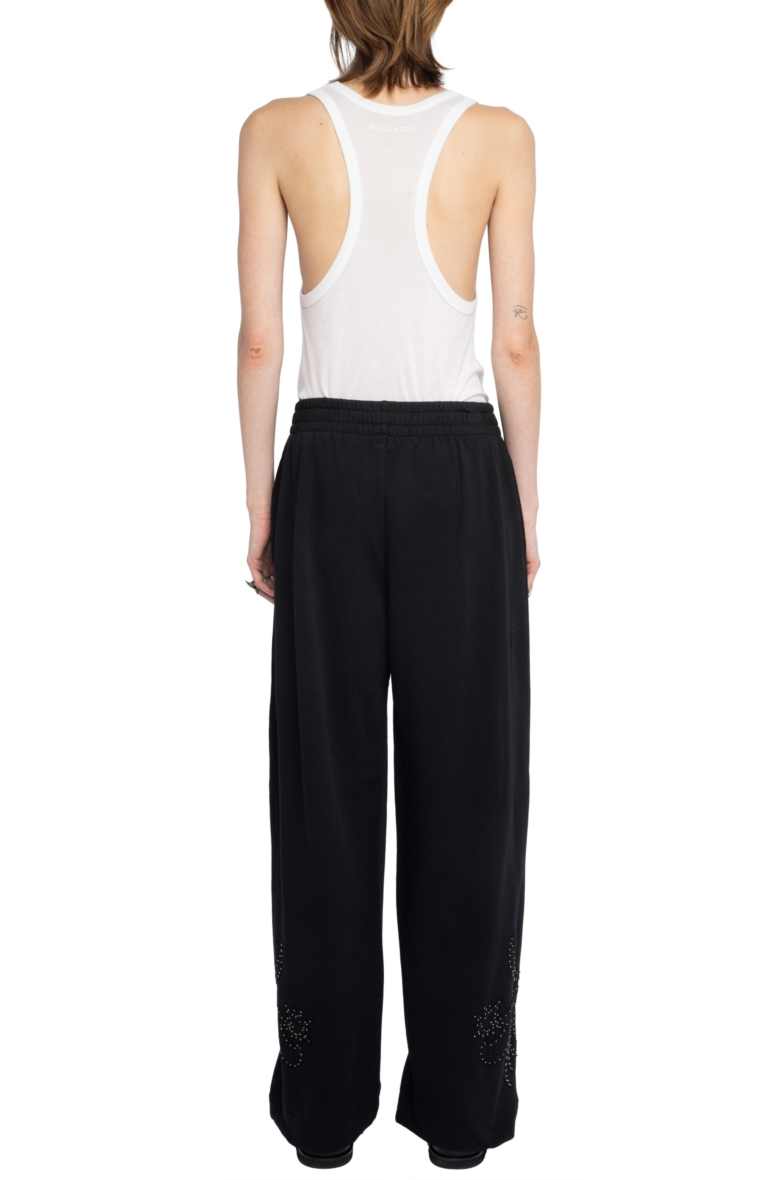 Zadig & Voltaire Clem Mo Patch Stud Cotton Wide Leg Sweatpants in Black at Nordstrom - 7