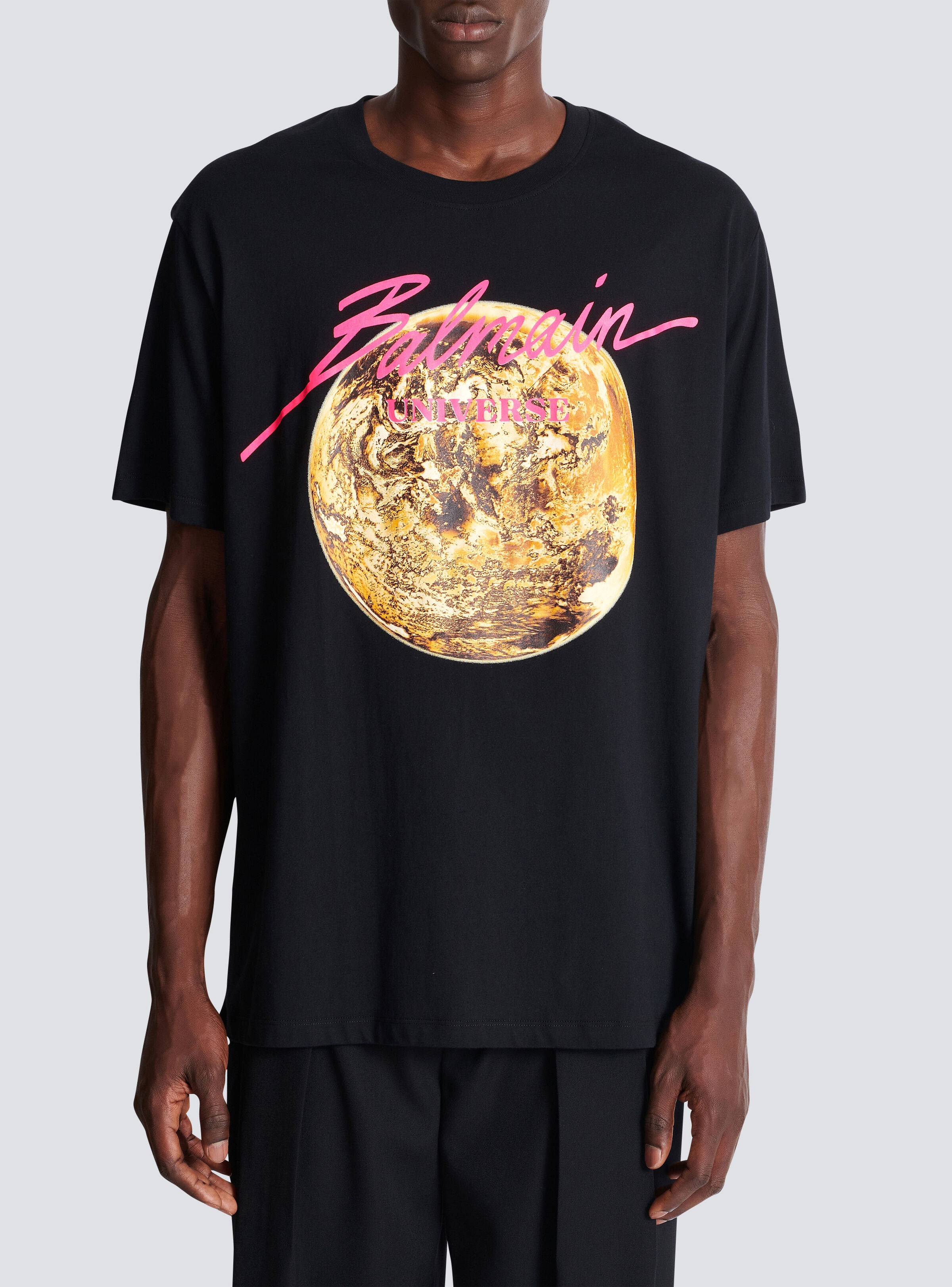 Printed Balmain Universe logo and planet T-shirt - 5