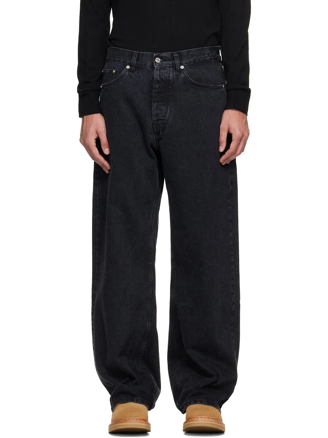 Black Wide-Leg Skid Jeans - 1