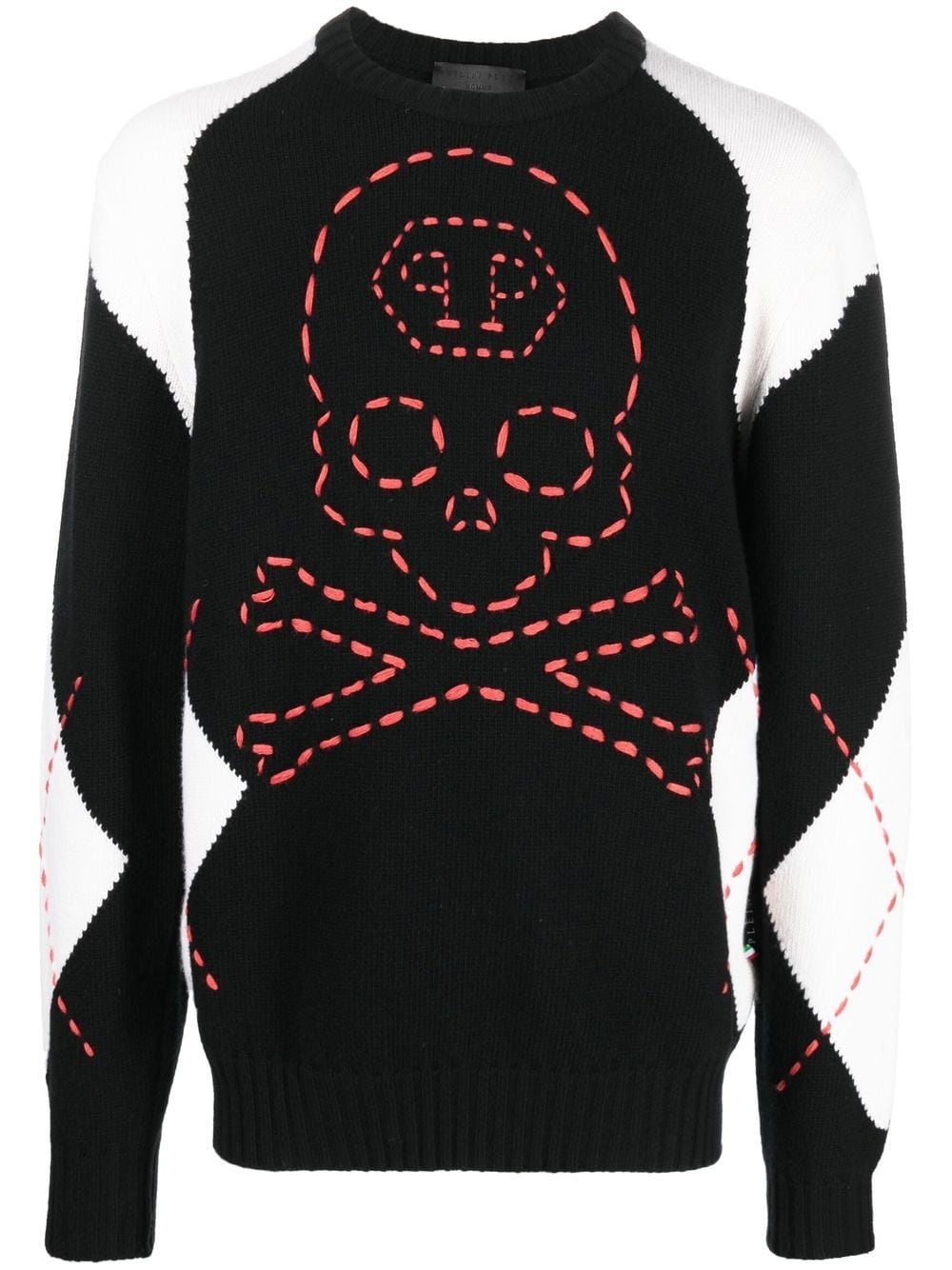 embroidered-skull crew neck sweater - 1