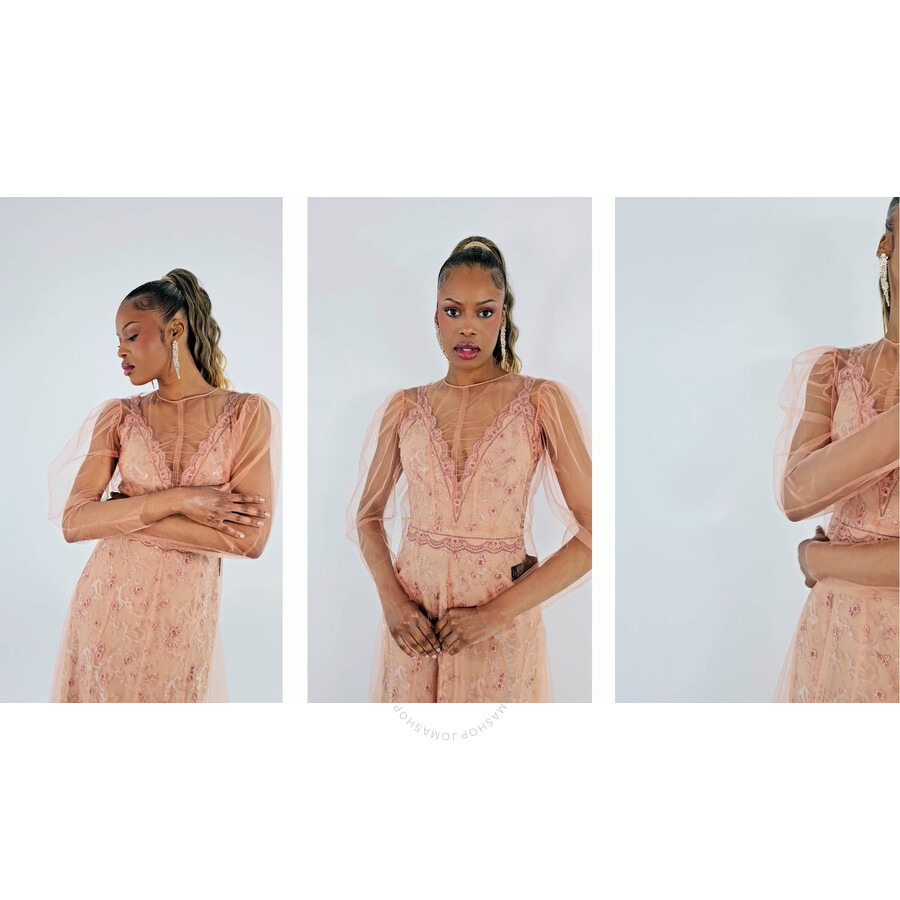 Burberry Floral-embroidered Puff-sleeve Dress In Dusty Pink - 3