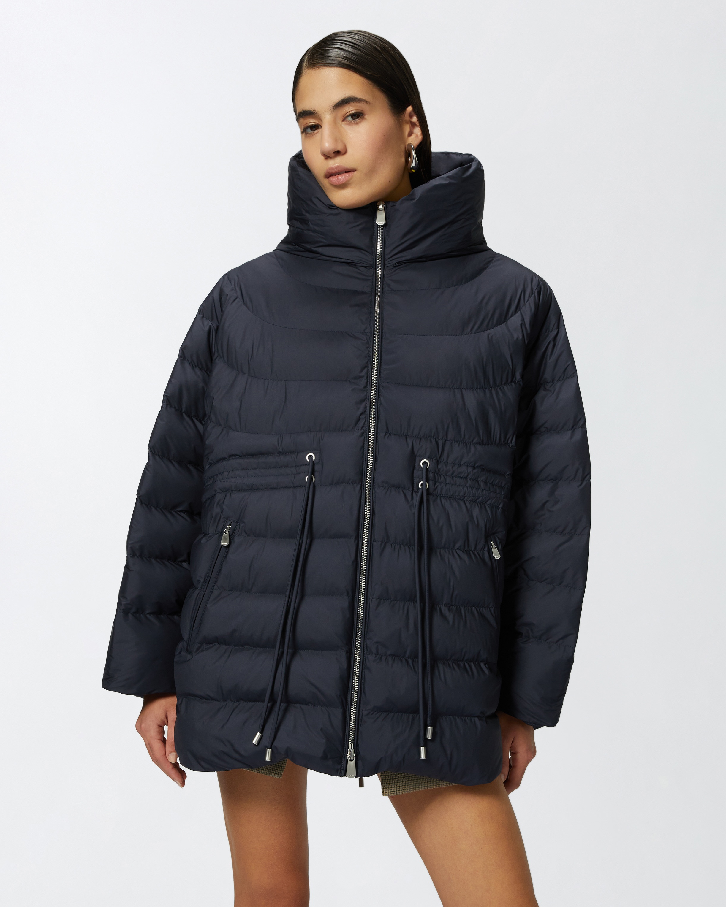 PADDED AND QUILTED FLARED PUFFER JACKET WITH DRAWSTRING - 2