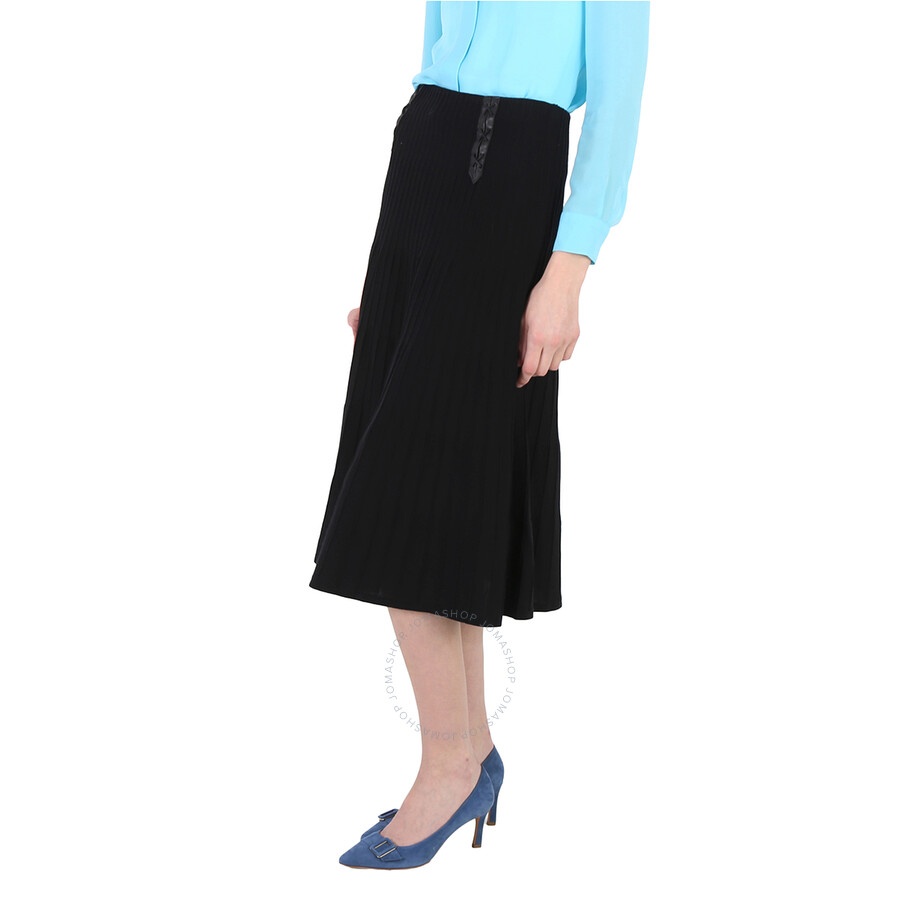 Moschino Ladies Black Leather Detail Pleated Skirt - 5