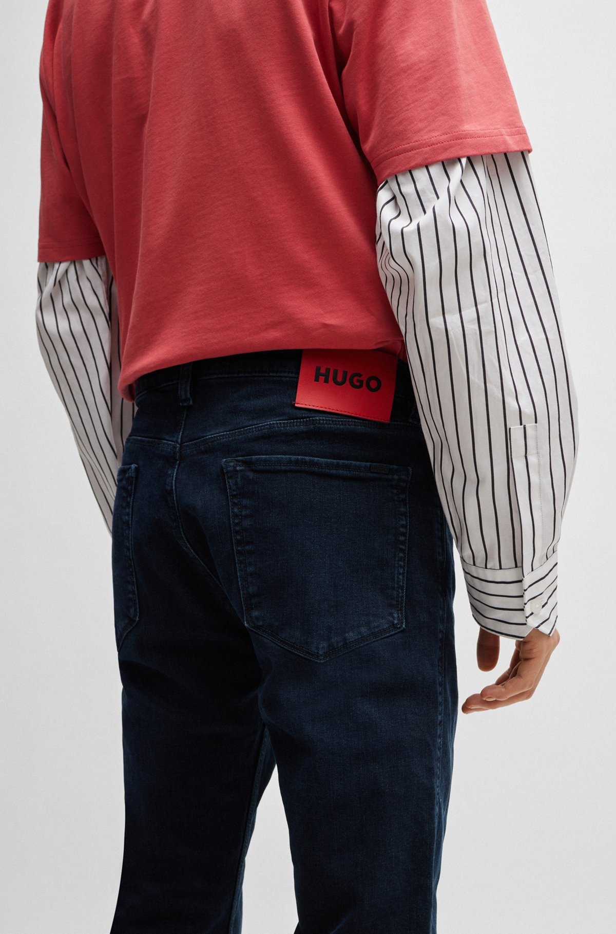 SLIM-FIT JEANS IN BLUE-BLACK STRETCH DENIM - 5