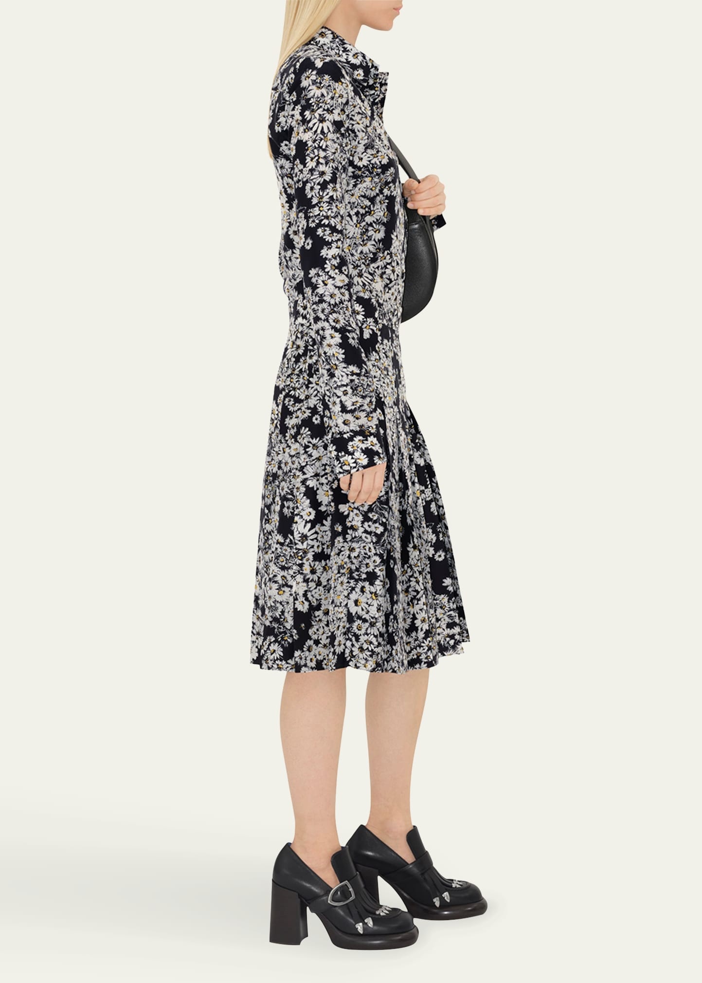 Flower Print Button Down Silk Top - 4
