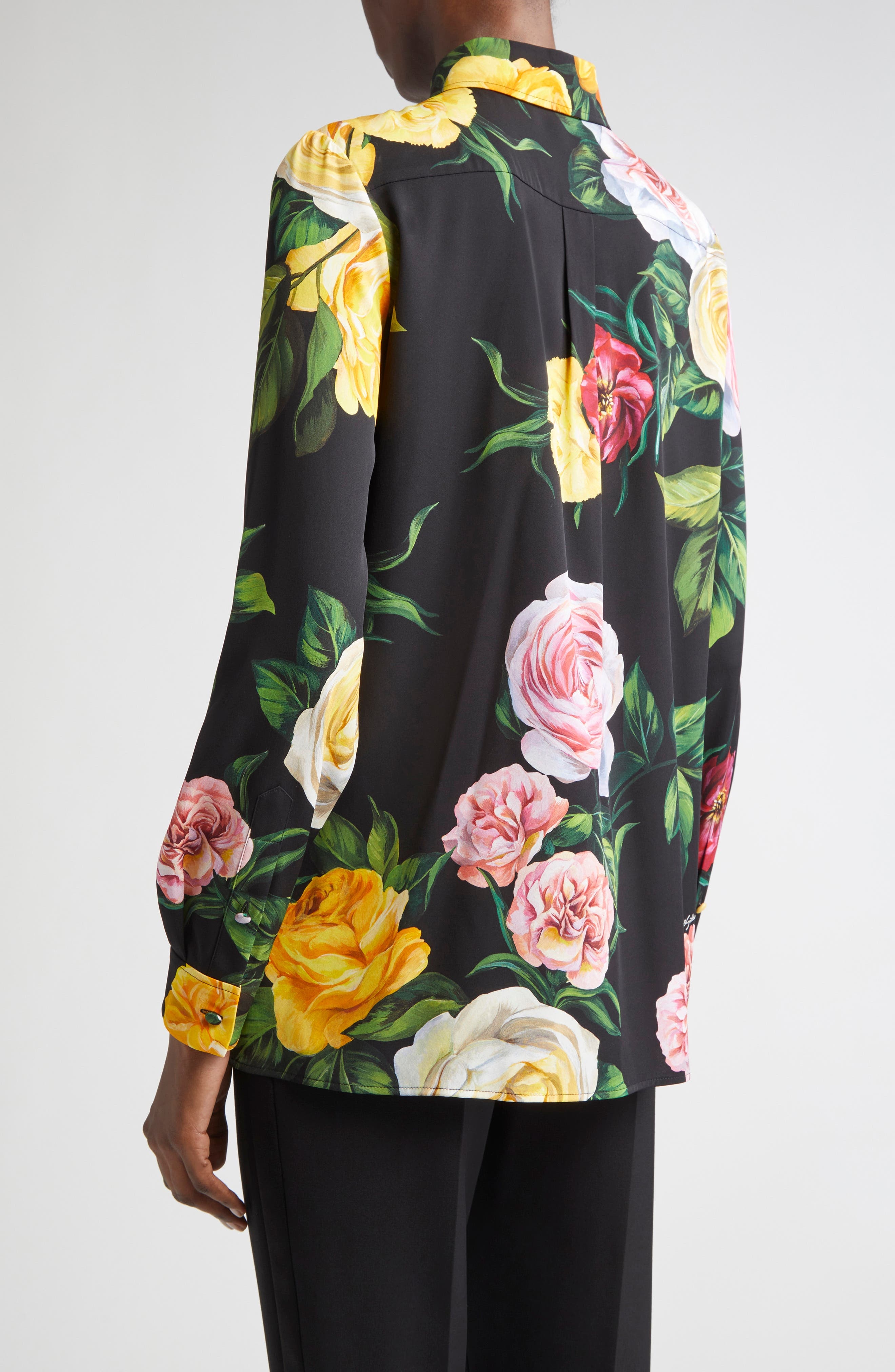 Dolce&Gabbana Peony & Rose Floral Charmeuse Button-Up Shirt in Peonie/Rose F.nero at Nordstrom - 3