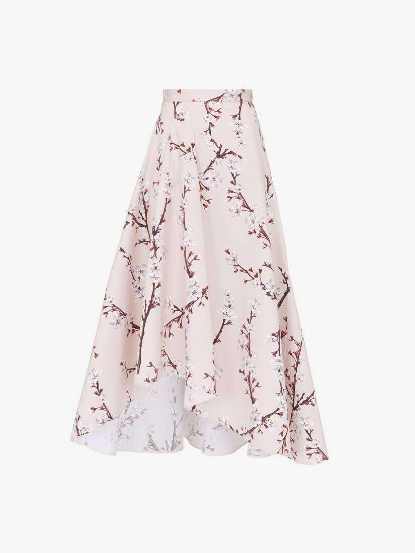 Women's Cherry Blossom Asymmetric Midi Skirt in Pink - 2