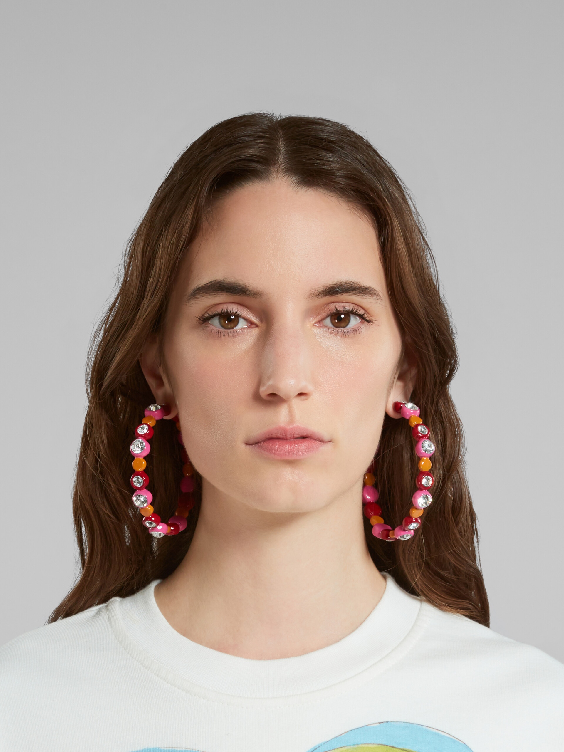 BEZEL-SET RHINESTONE RESIN HOOP EARRINGS - 2
