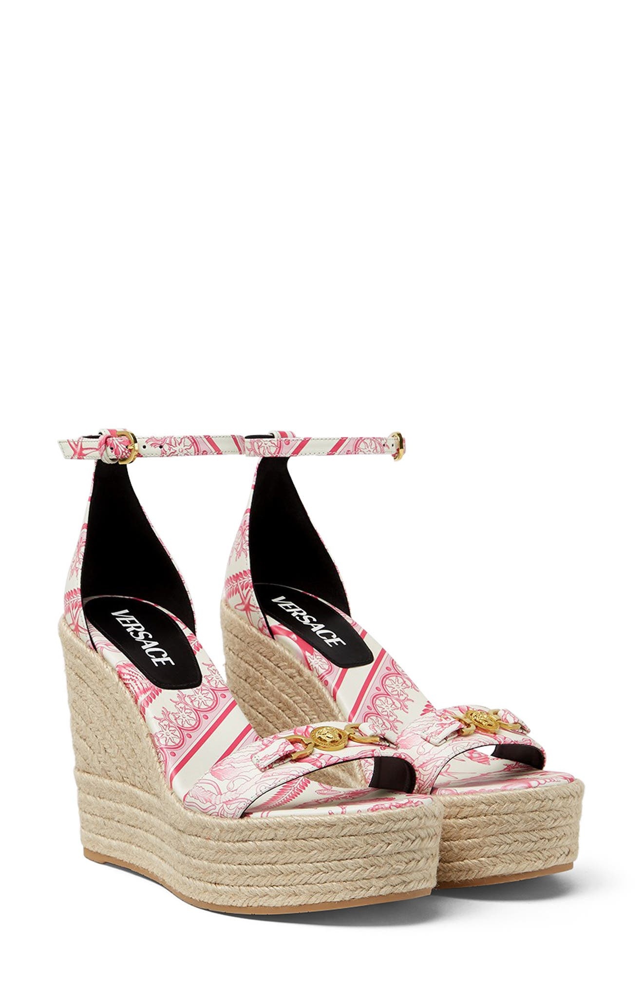 Versace Medusa Espadrille Wedge Sandal in Eggshell Dragonfruit Gold at Nordstrom - 1