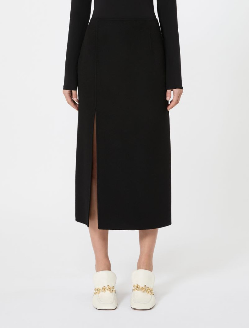 Long double-faced wool skirt - black 3