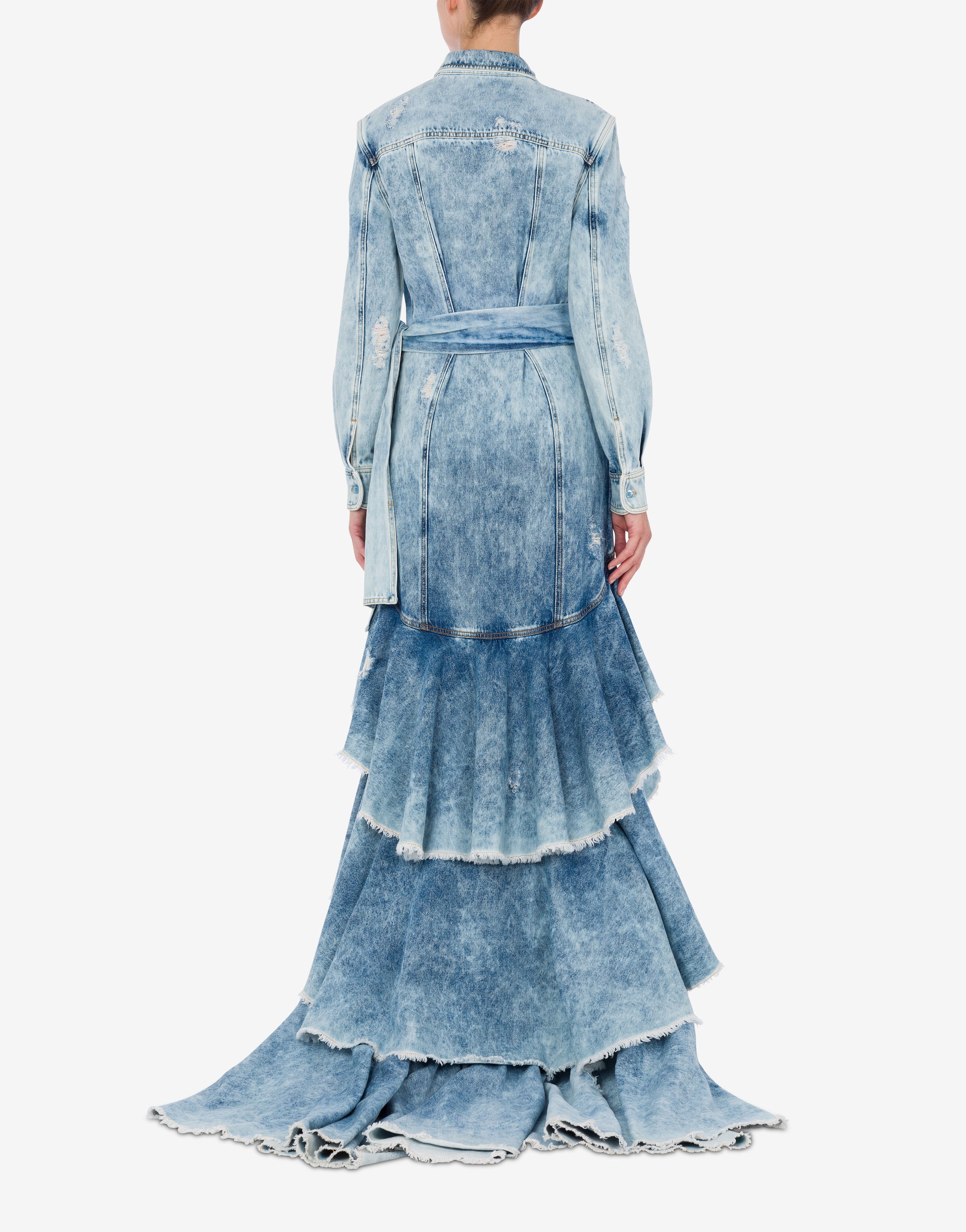 BLUE DENIM DRESS WITH TRAIN - 9