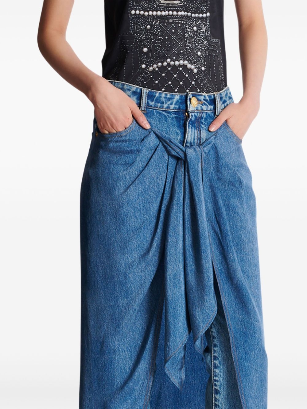 draped denim skirt - 3