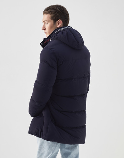 Brunello Cucinelli Bonded nylon long down coat with detachable hood outlook
