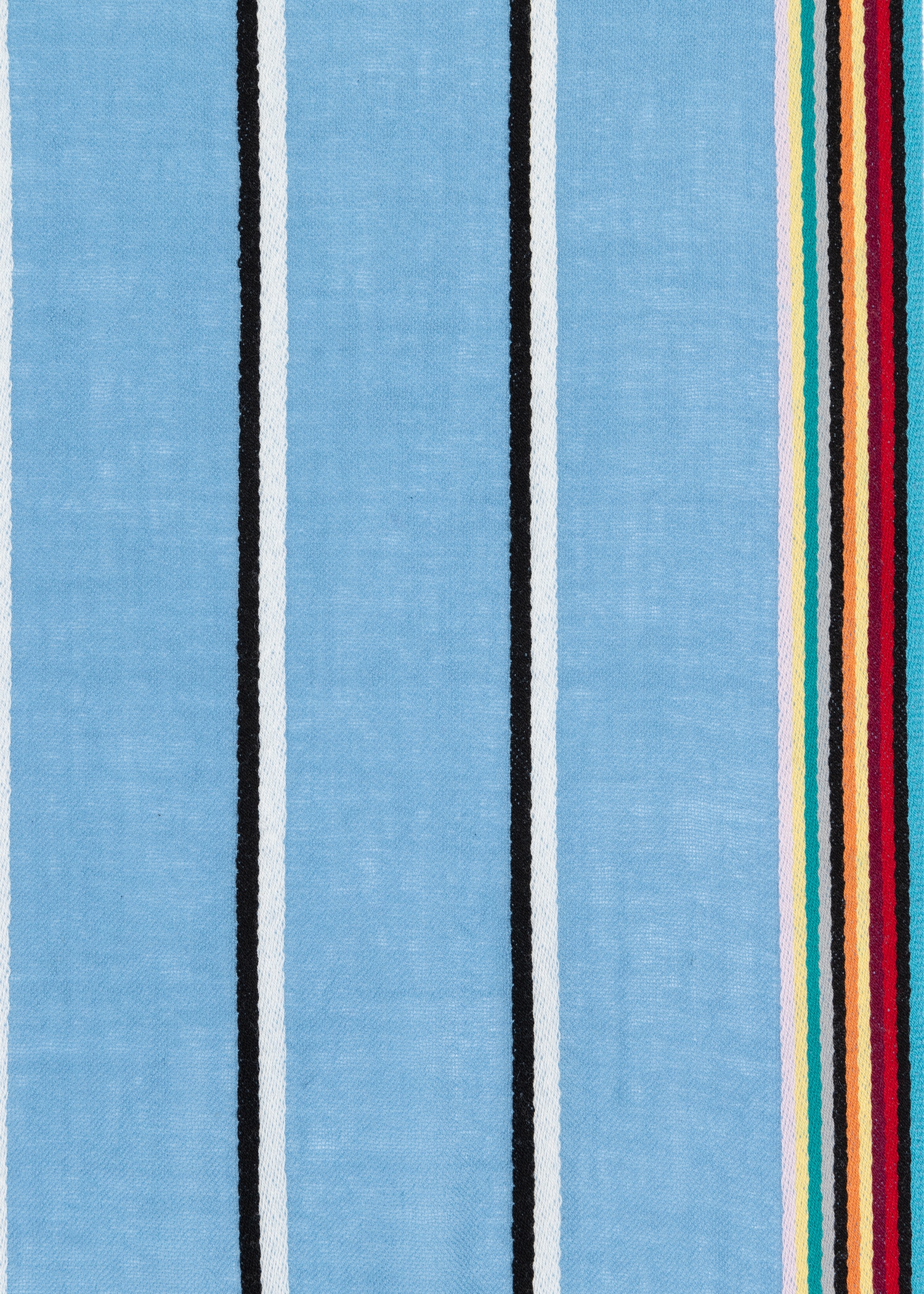 Sky Blue Artist Stripe Edge Lambswool-Cashmere Scarf - 3