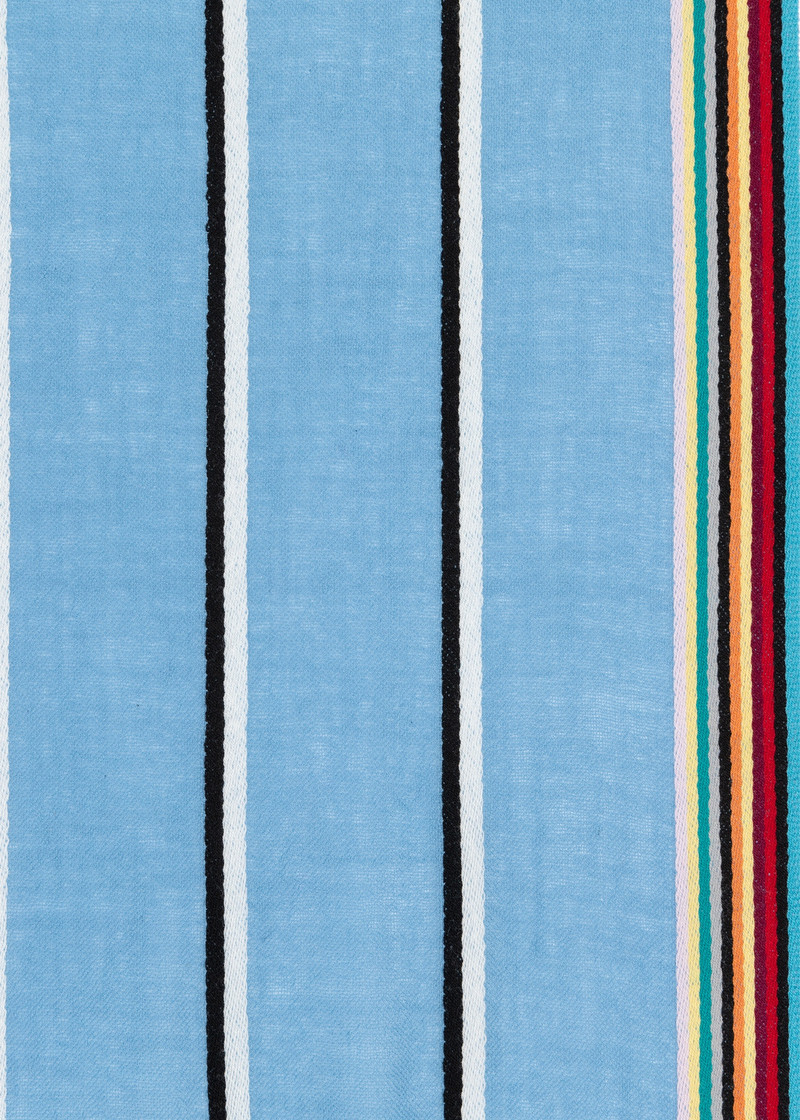 Sky Blue Artist Stripe Edge Lambswool-Cashmere Scarf 3